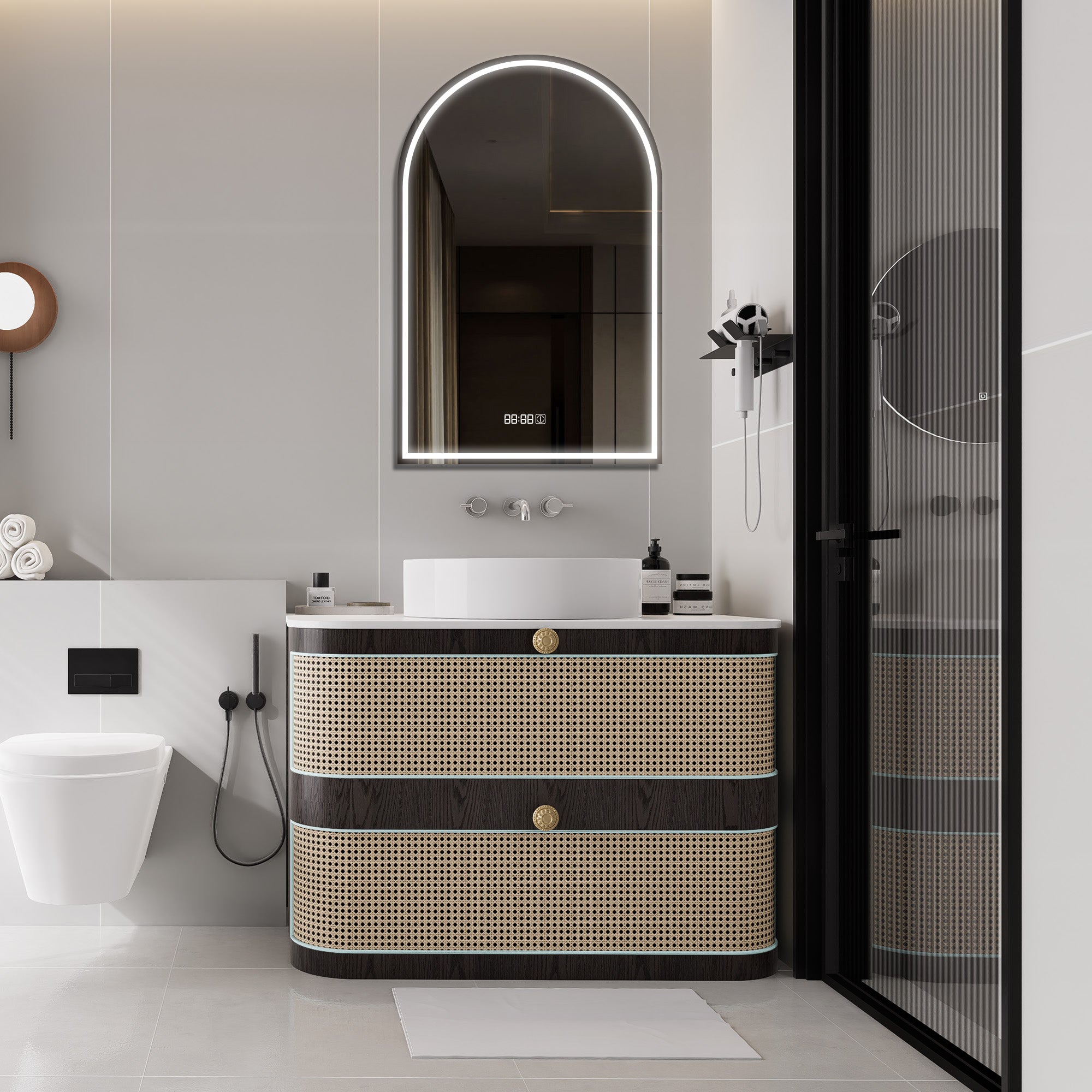 SERENITY Custom Bathroom Vanity Single Sink Sintered Stone Top Solid Wood Cabinet