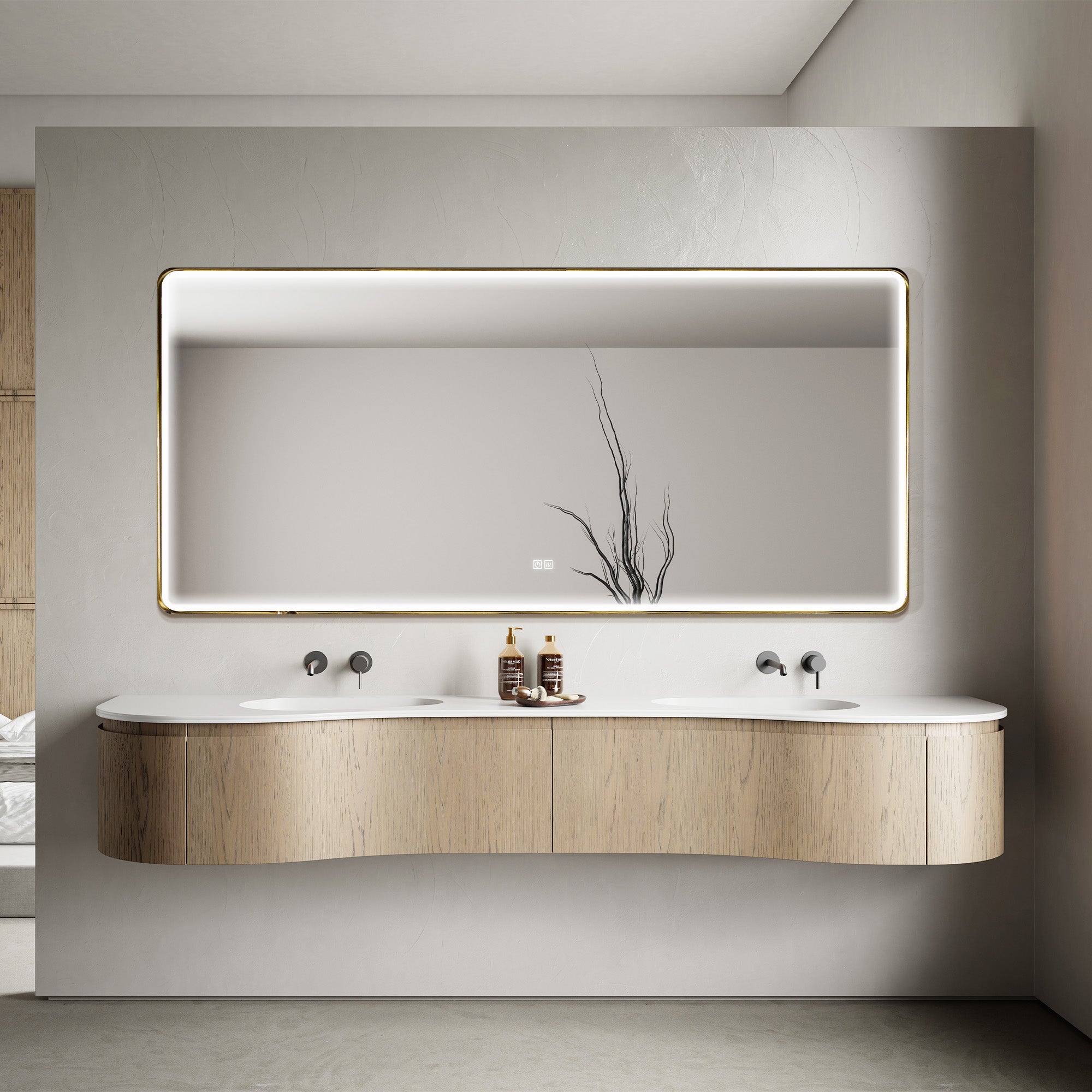 ONDINE Custom Bathroom Vanity Wood Veneer Corian Integrated Sink