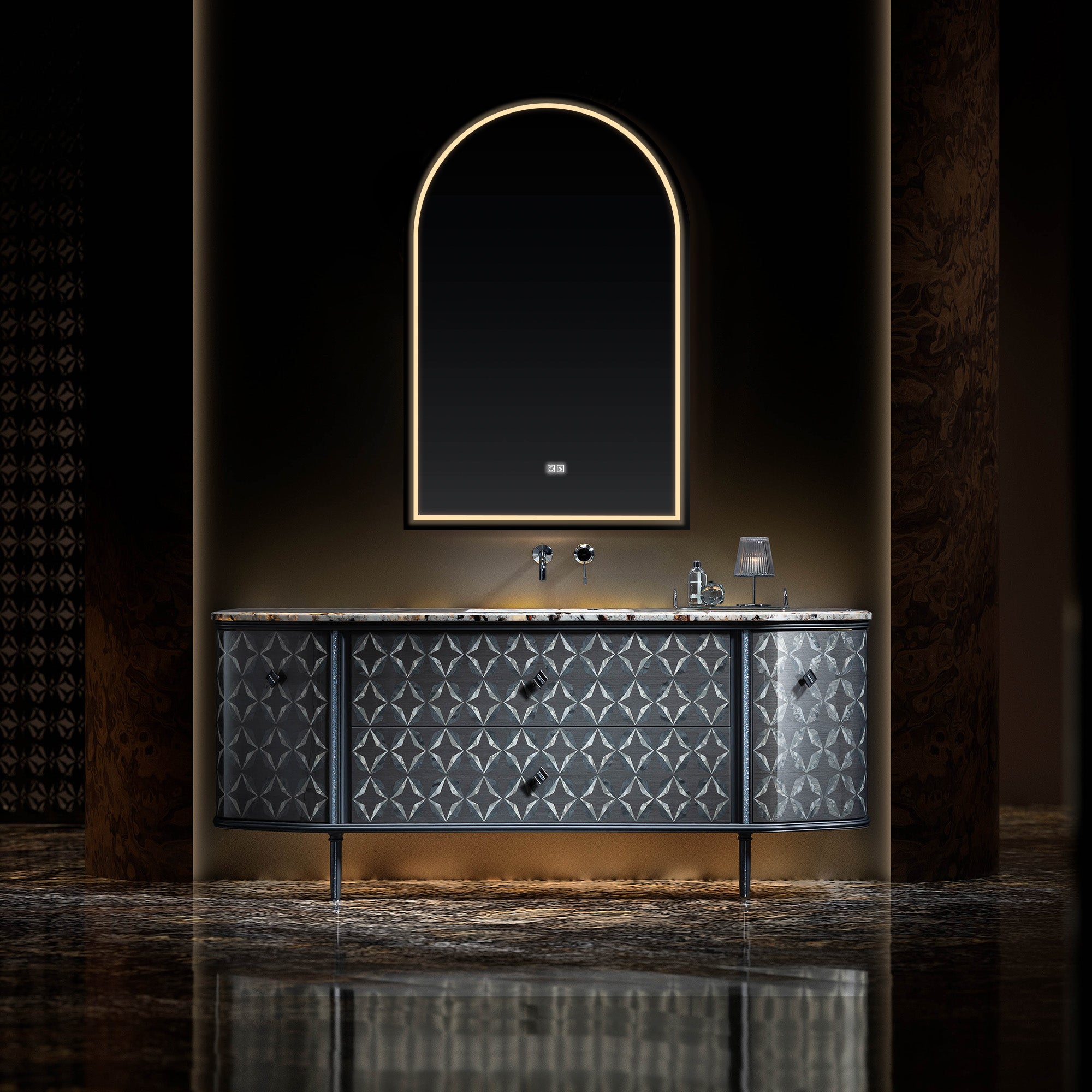 REGALIA Custom Bathroom Vanity with Marble Top and Ambient Lighting