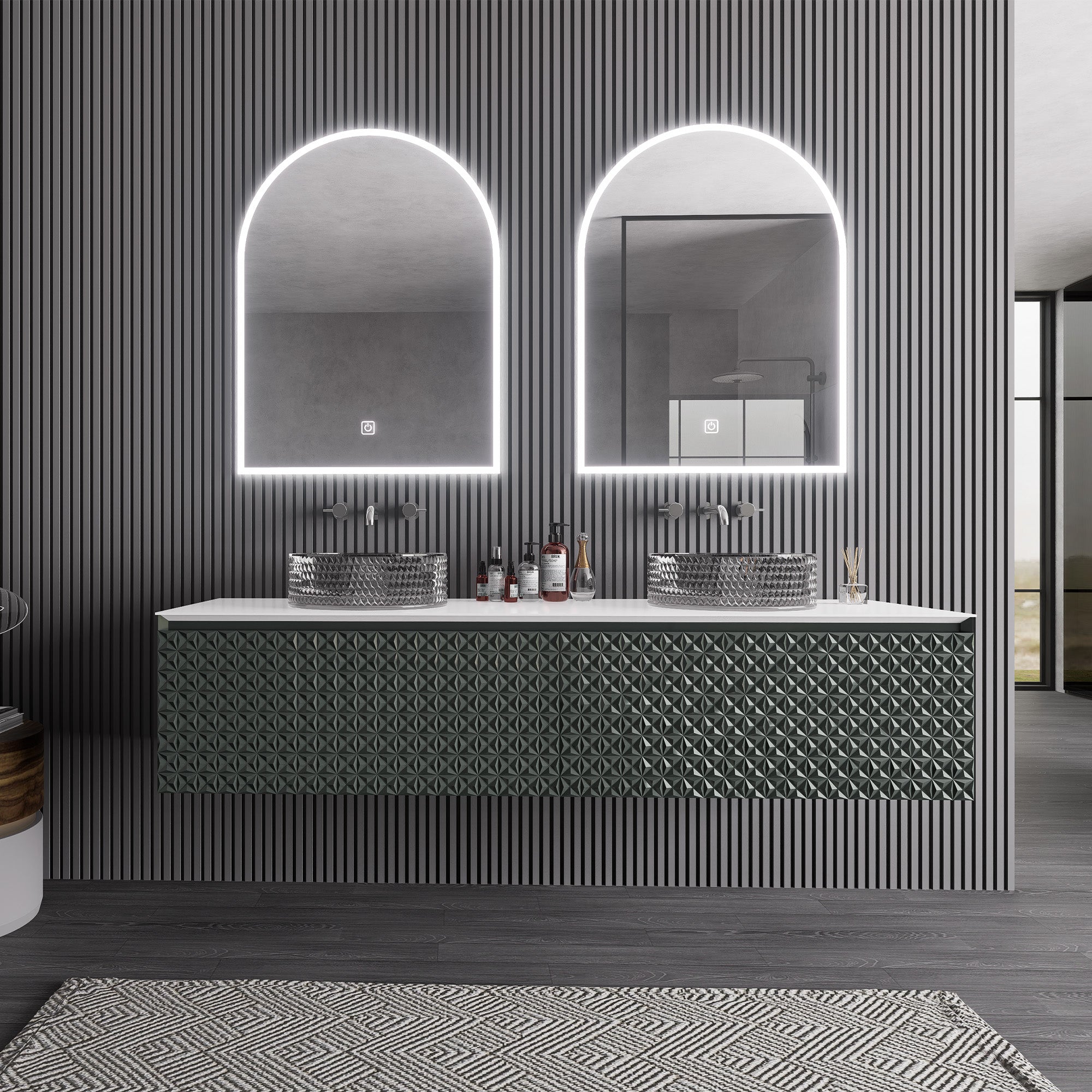 VALMORA Custom Bathroom Vanity Double Sink Quartz Stone Top Solid Wood Cabinet