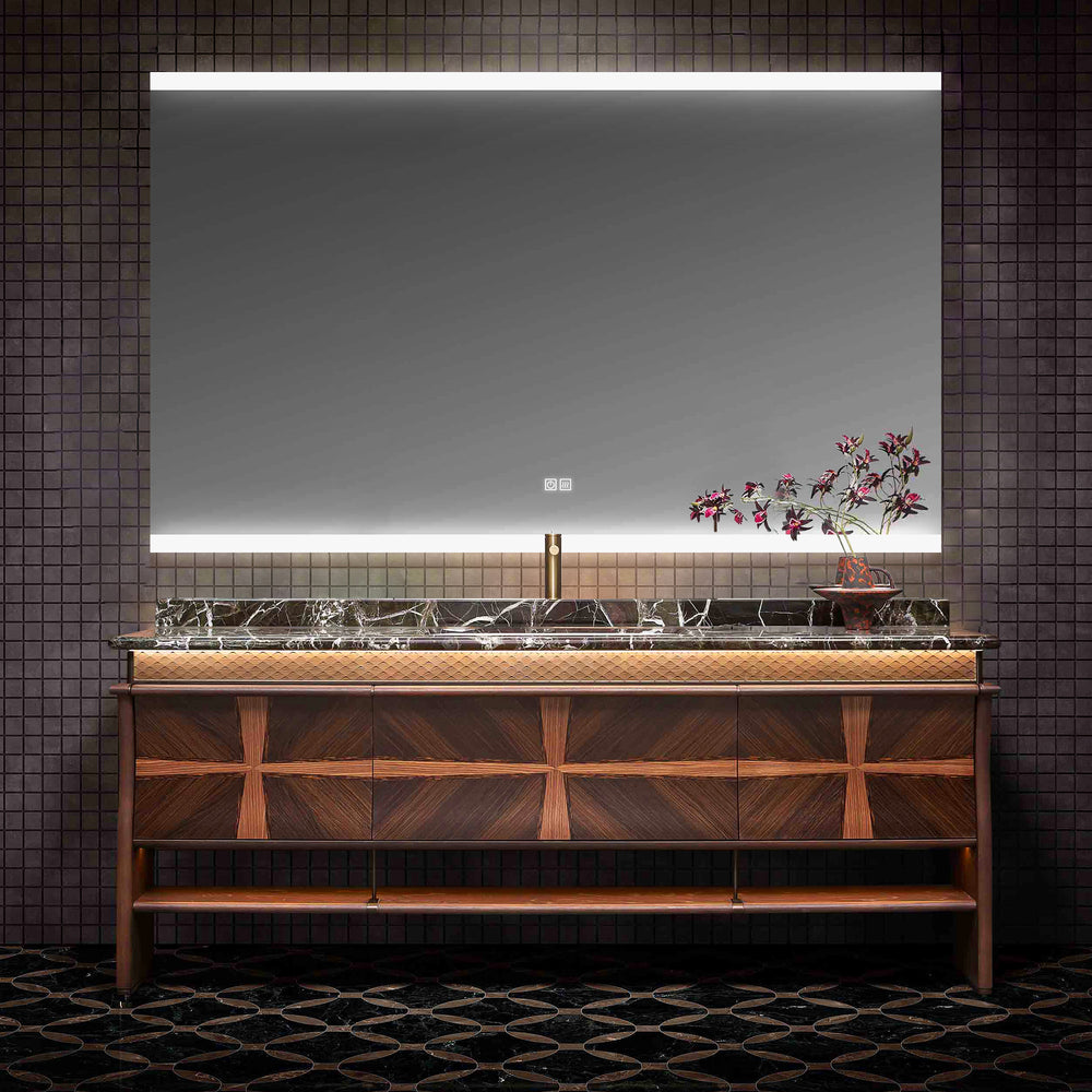 FACET Custom Bathroom Vanity with Purple Stone Top and Textured Wood Finish