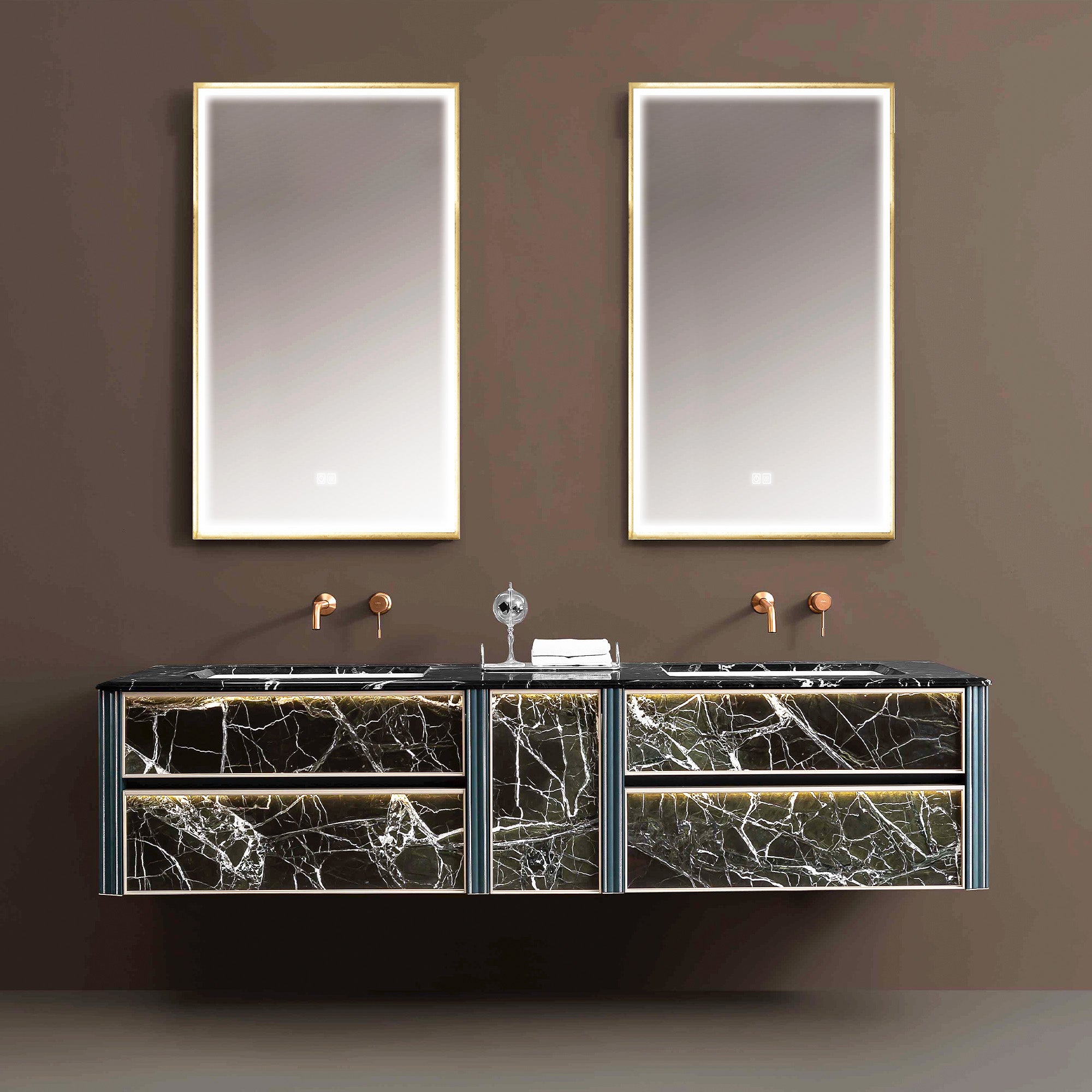 IMPERIAL Custom Bathroom Vanity with Green Marble Top and Lacquered Wood Finish
