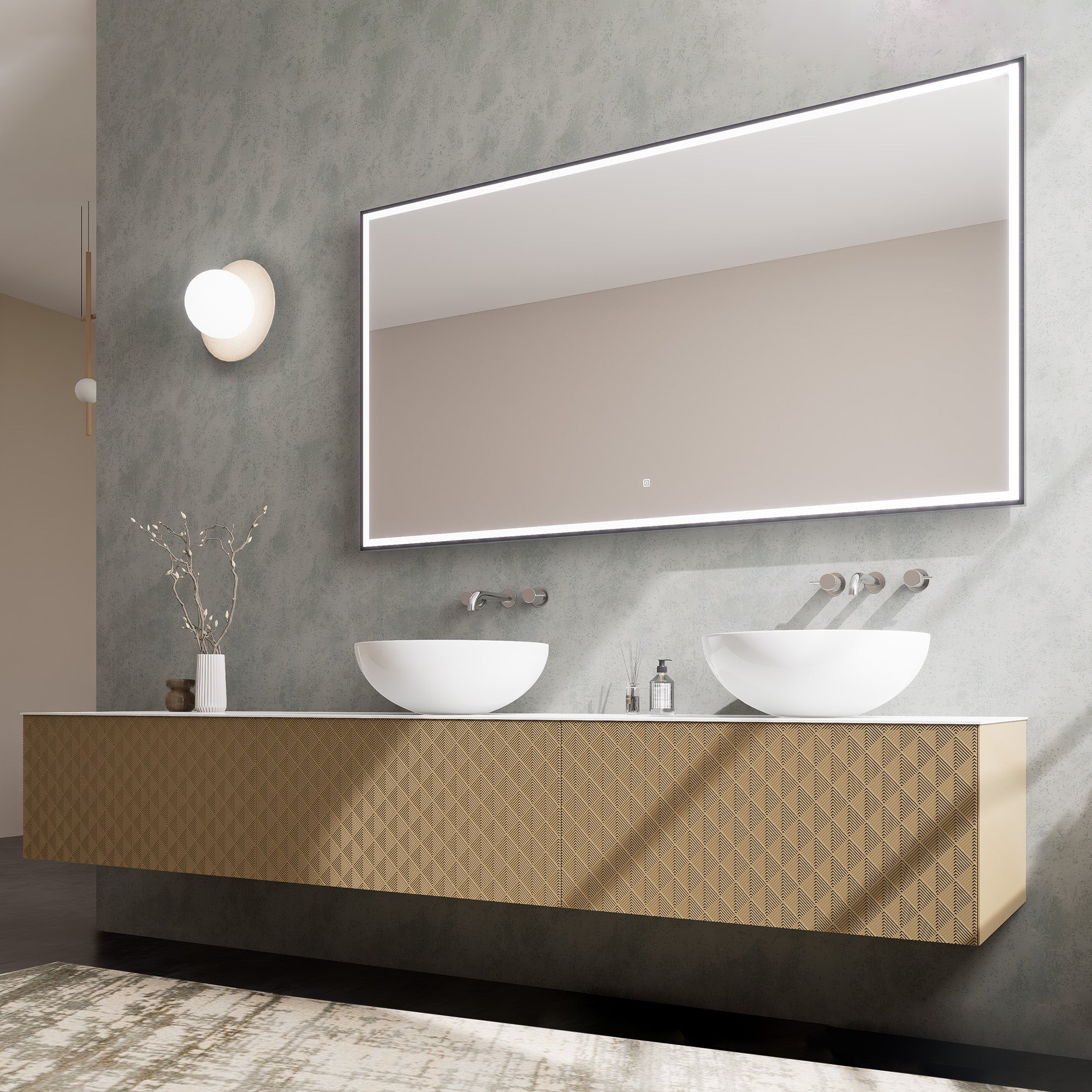 AURIGEN Custom Bathroom Vanity Double Sink Quartz Stone Top Solid Wood Cabinet