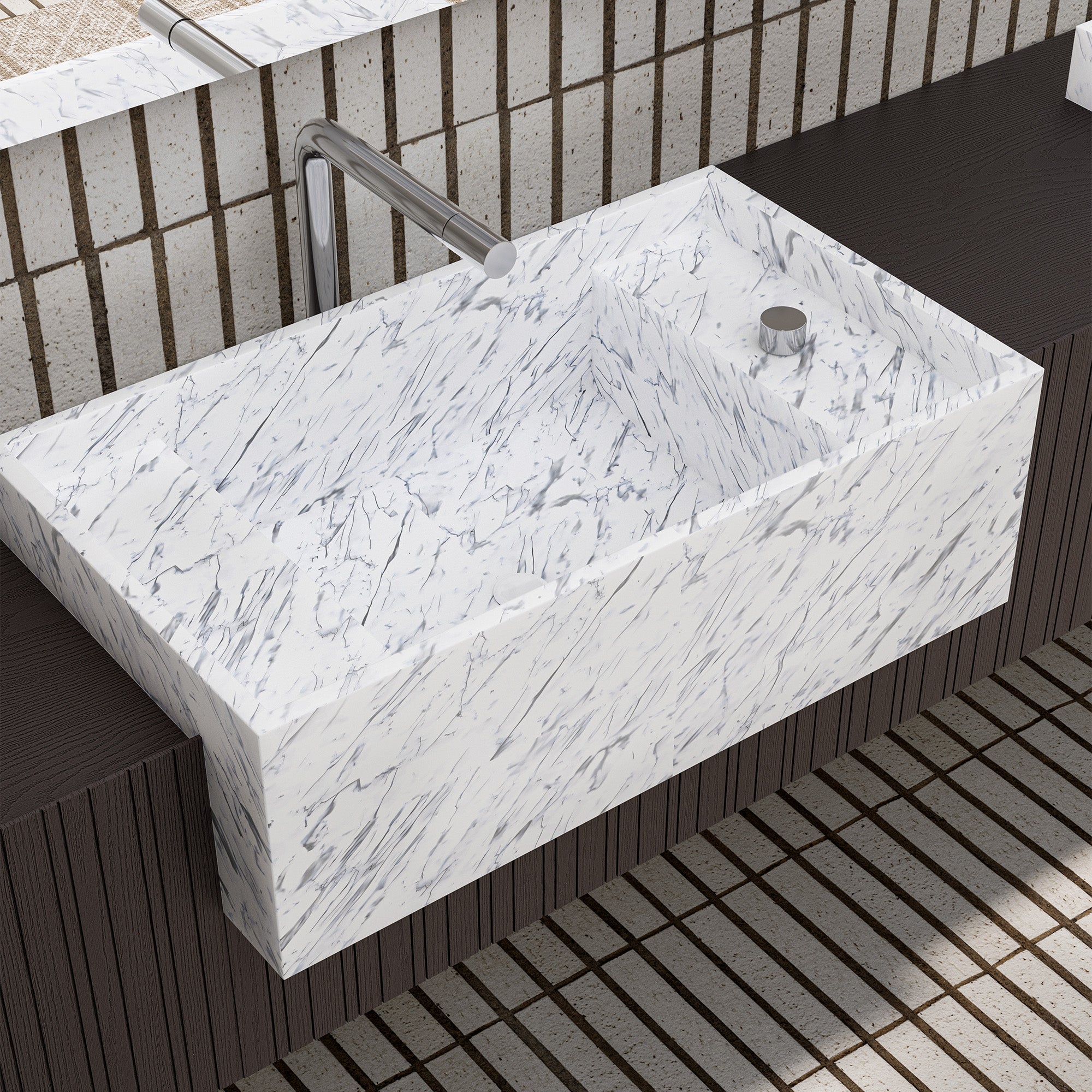 LUMORA Custom Bathroom Vanity Double Sink Natural Marble Basin Solid Wood Cabinet
