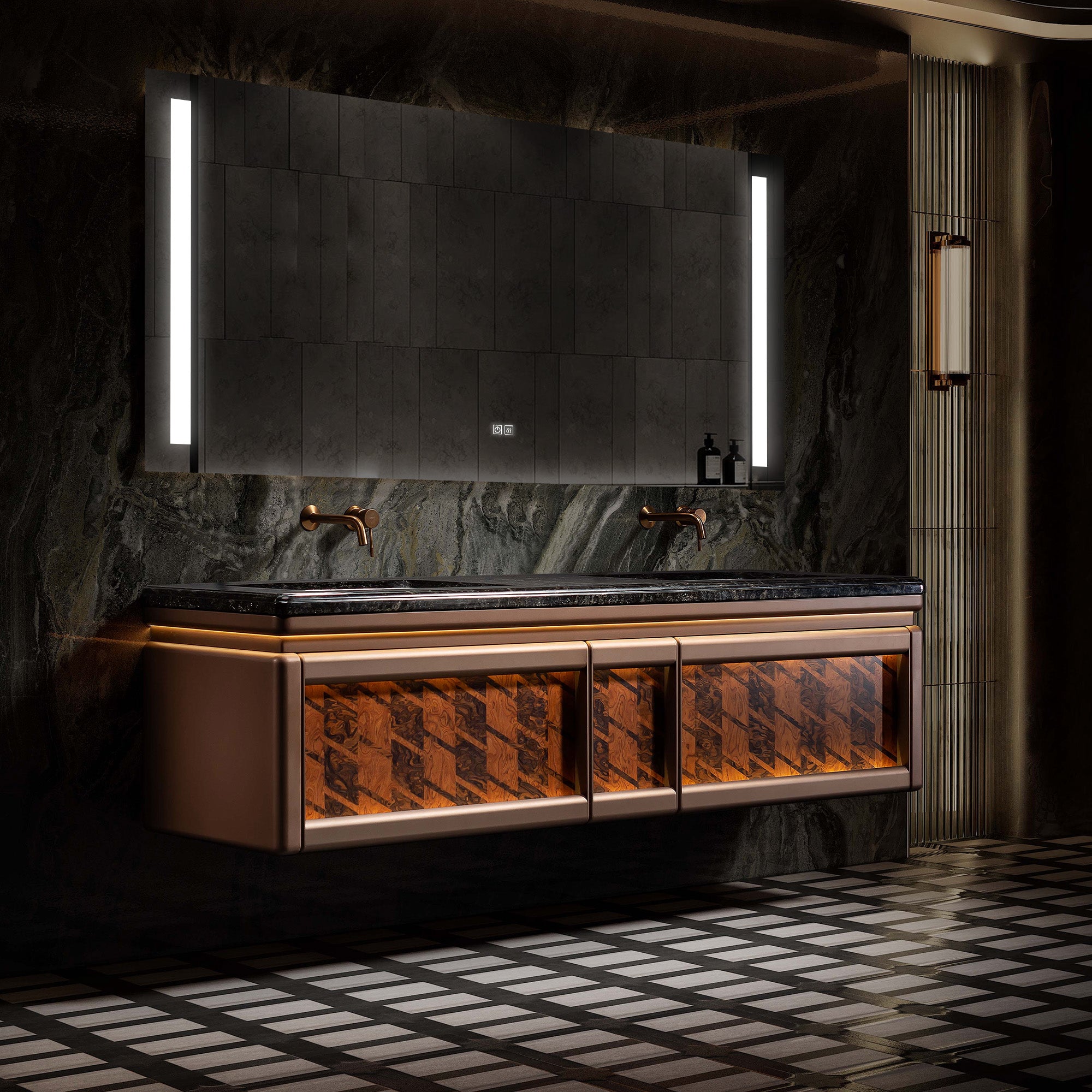 EMBER Custom Bathroom Vanity with Black Marble Top and High-Gloss Metallic Finish