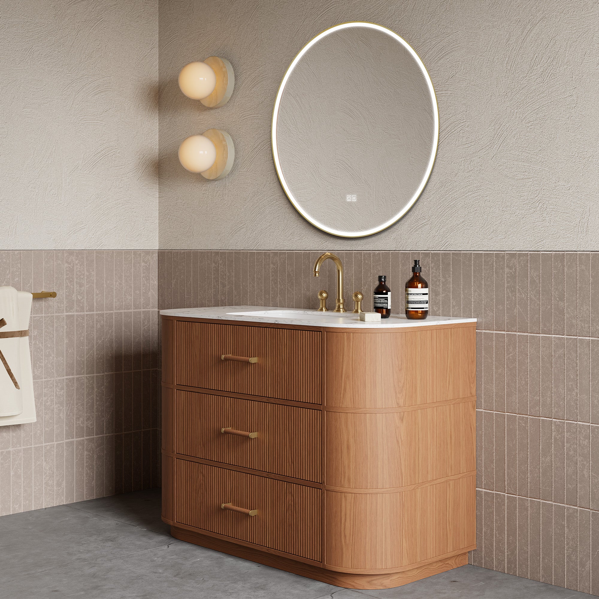 CALVERA Custom Bathroom Vanity Solid Wood with Veneer Marble Top Ceramic Basin