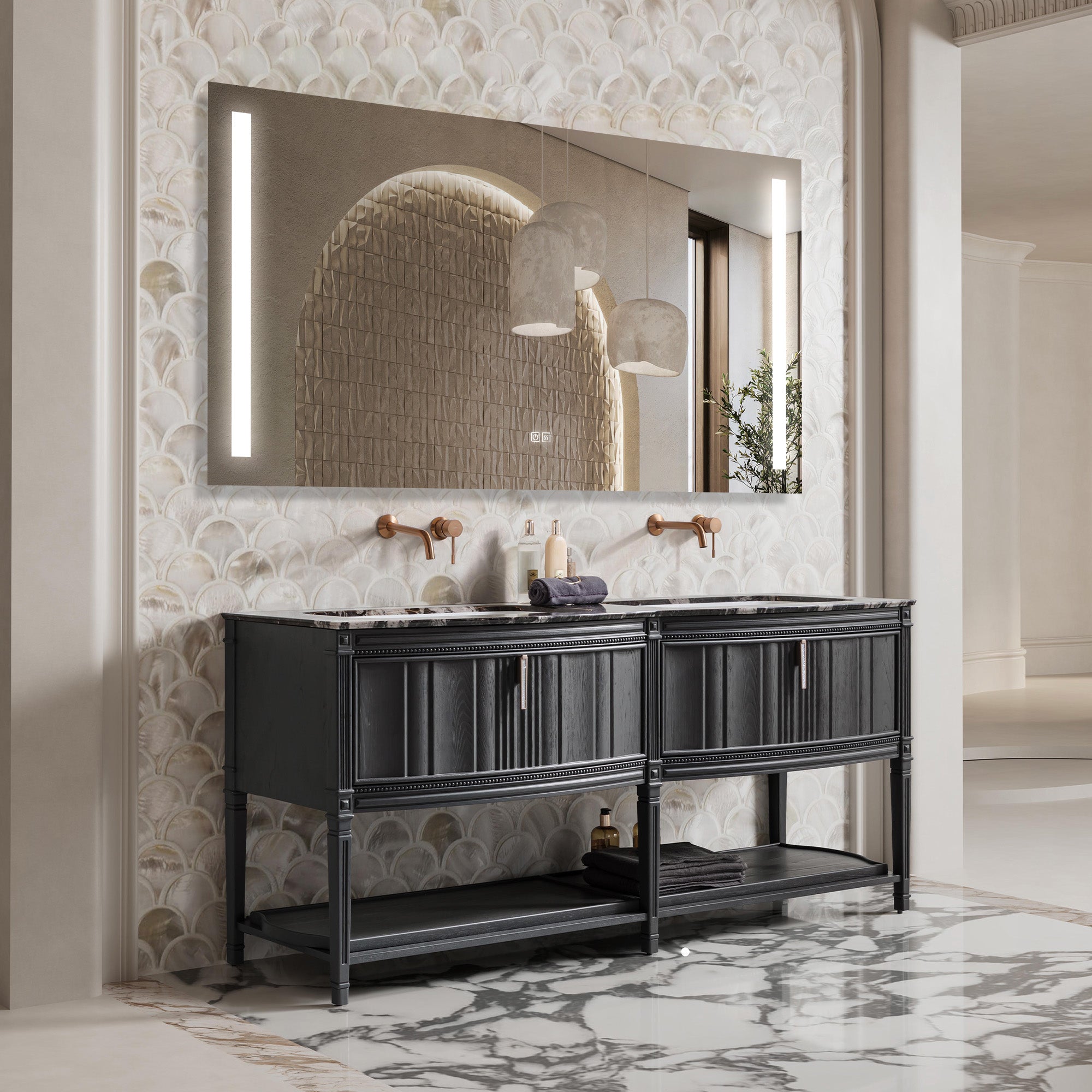 EVERLANE Custom Bathroom Vanity with Black Stone Top and Matte Wood-Metal Finish