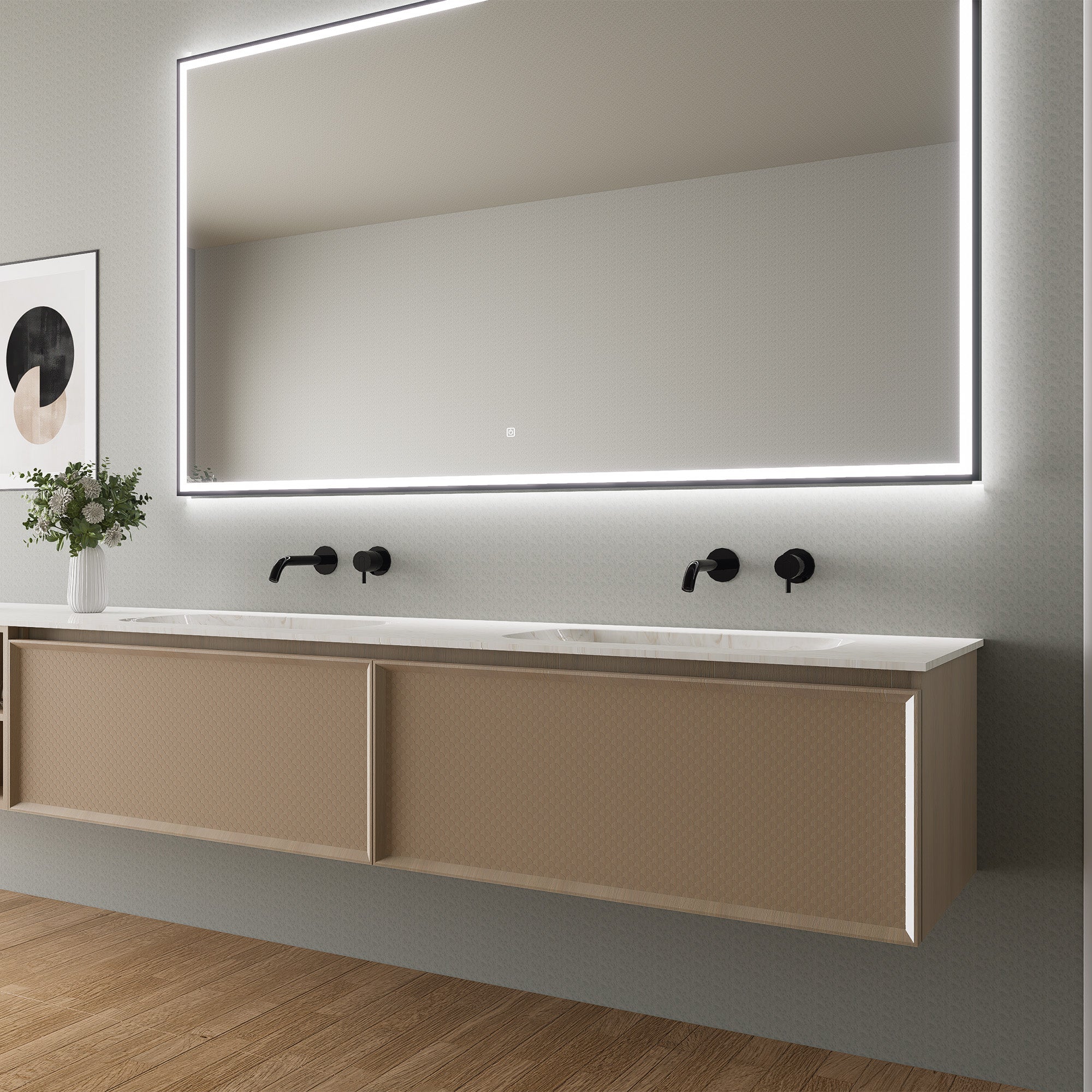 SOLARA Custom Bathroom Vanity Double Sink Cultured Marble Top Solid Wood Cabinet
