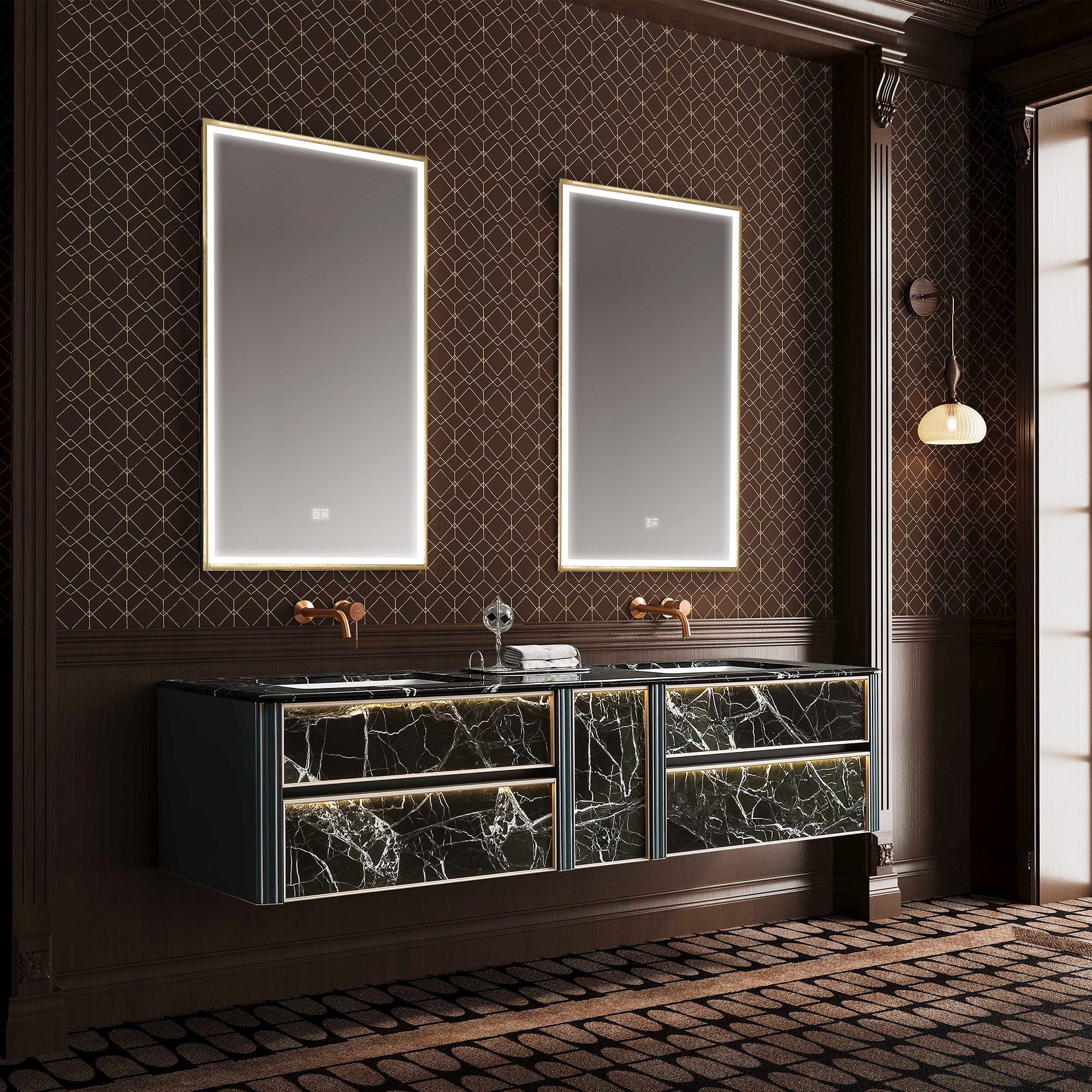 IMPERIAL Custom Bathroom Vanity with Green Marble Top and Lacquered Wood Finish