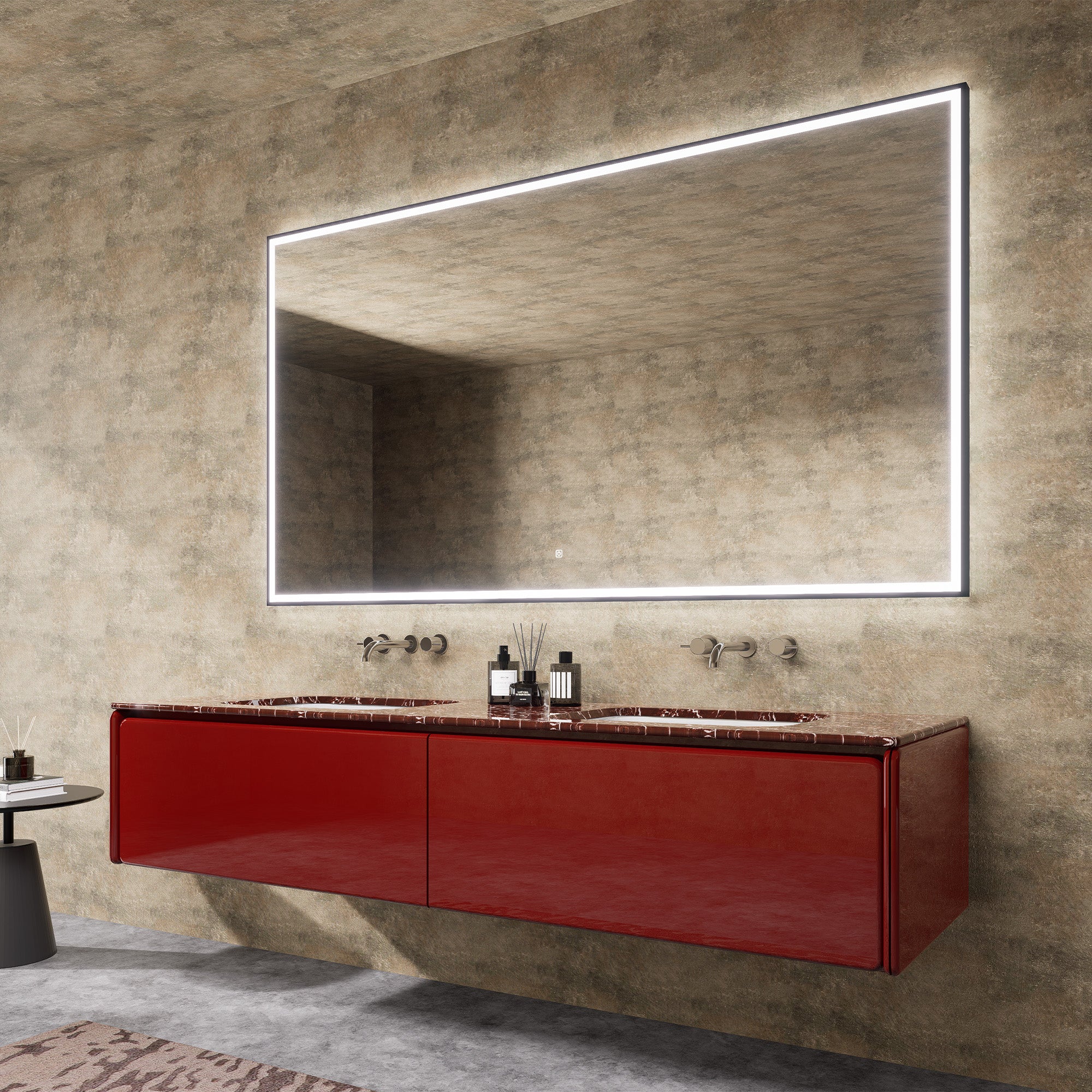 ARCADIA Custom Bathroom Vanity Double Sink Natural Marble Top Solid Wood Cabinet