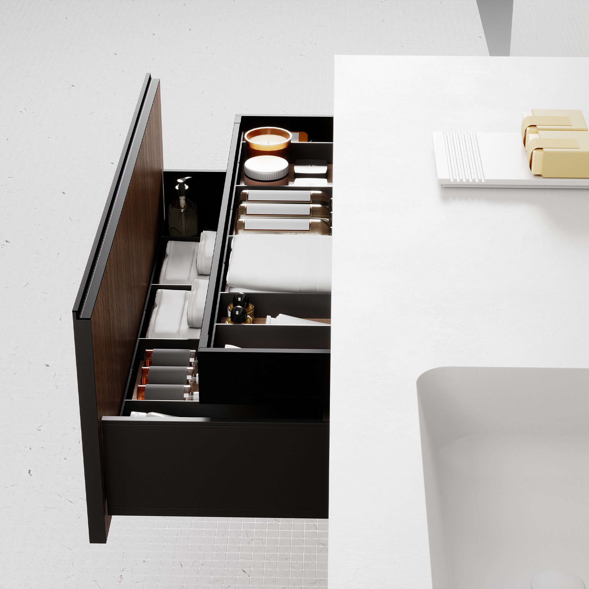 HALCYON Custom Bathroom Vanity Solid Wood Corian Integrated Sink