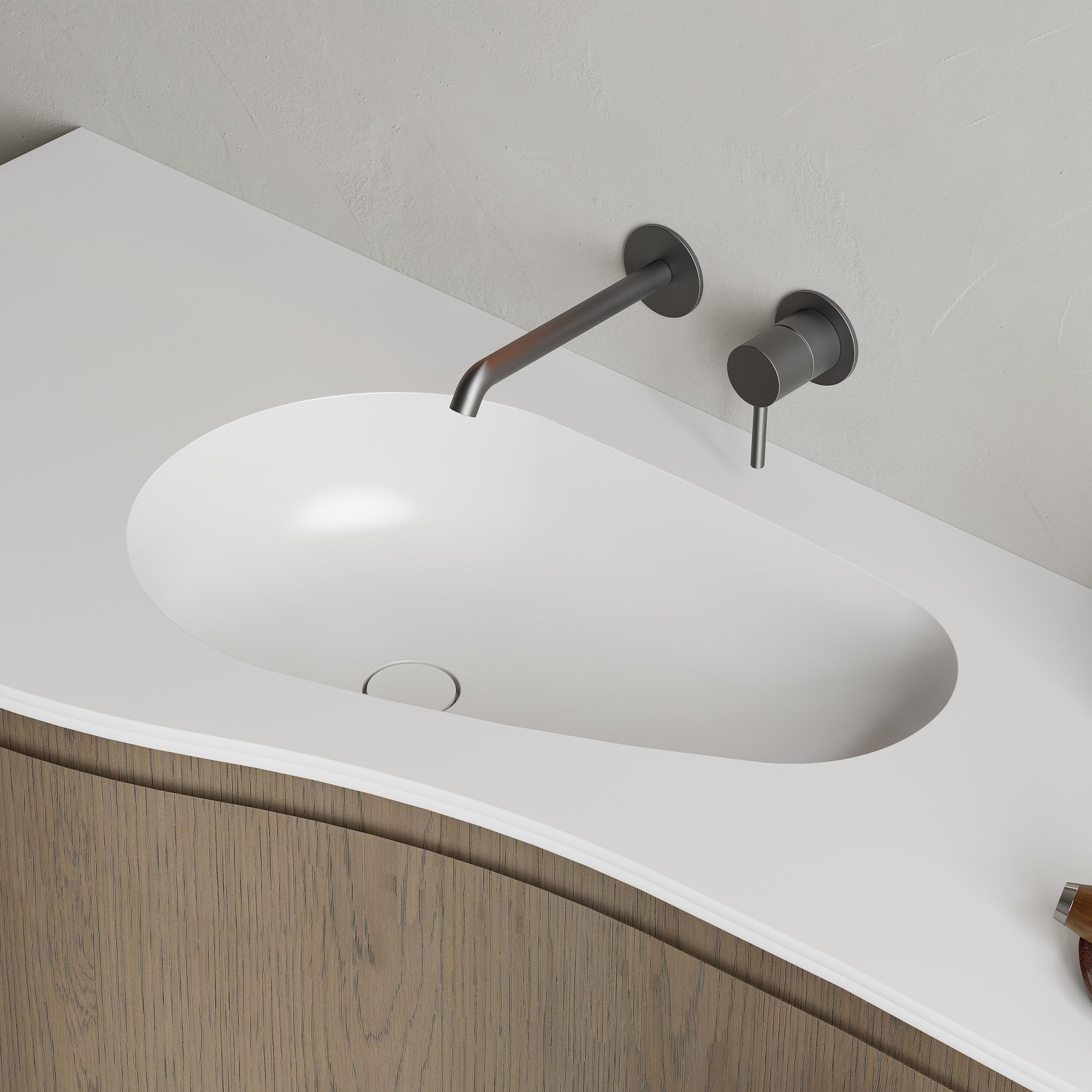 ONDINE Custom Bathroom Vanity Wood Veneer Corian Integrated Sink