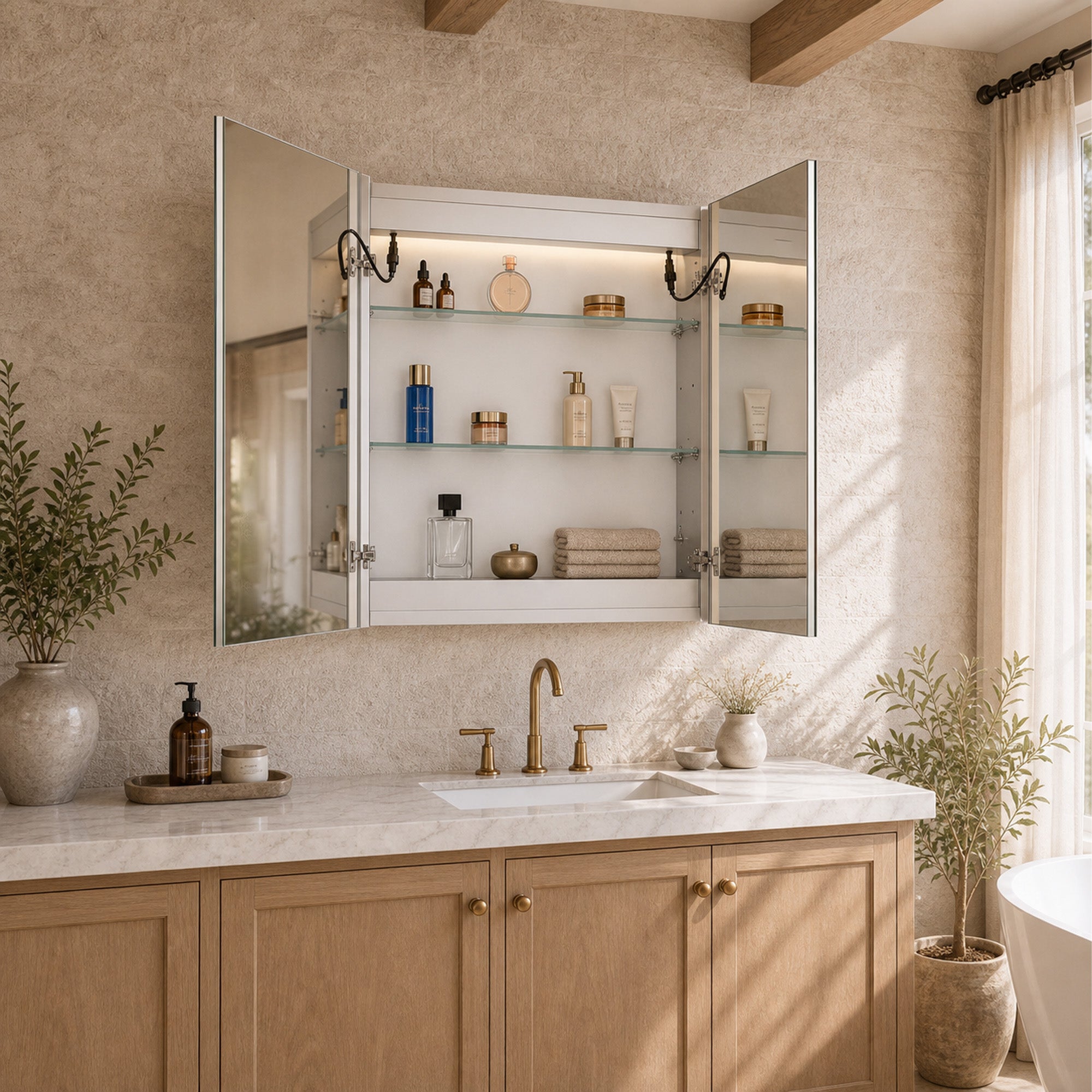 LORIXA LED Mirror Medicine Cabinet with Dual Light Bar Design