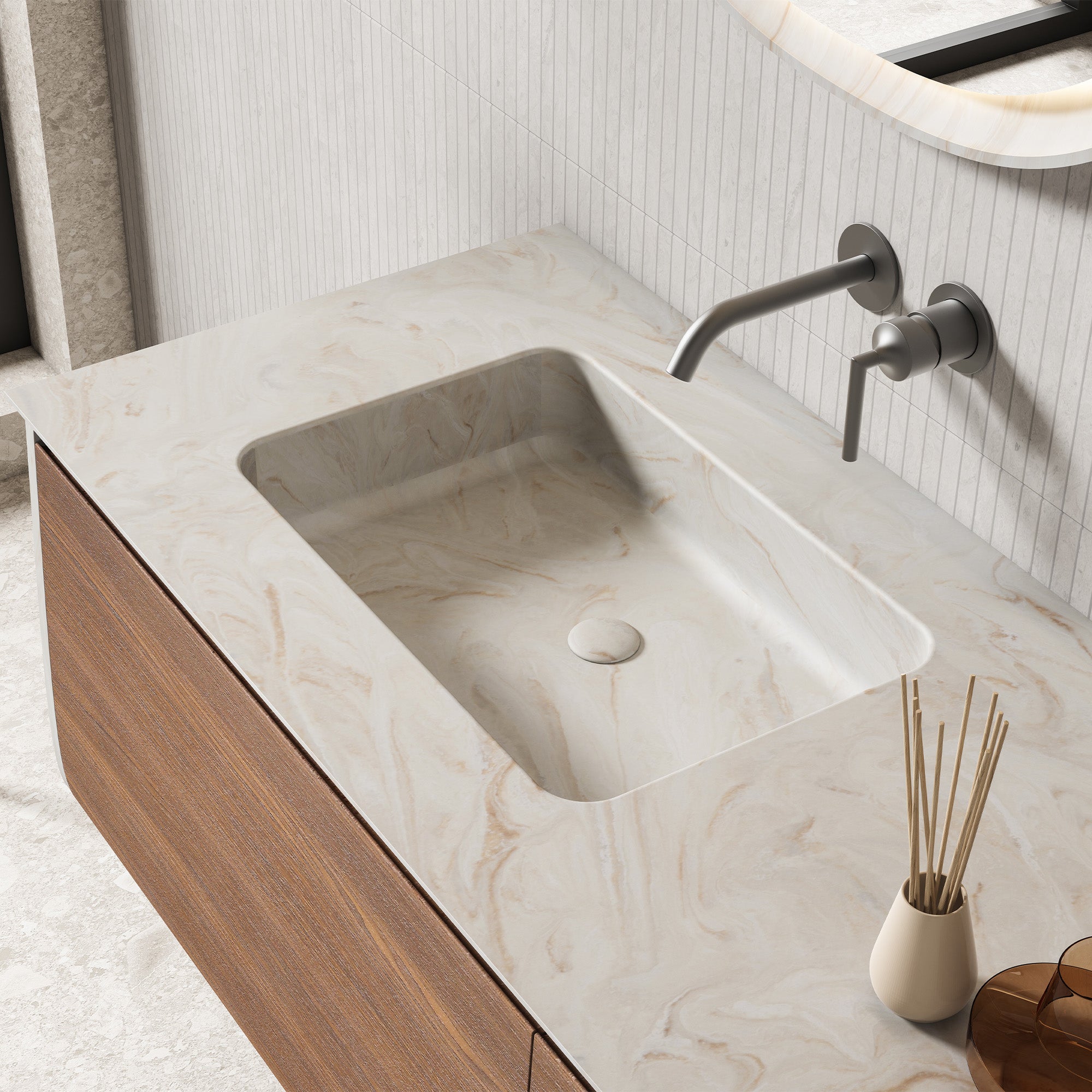SOLURA Custom Bathroom Vanity Solid Wood with Veneer Corian Sink
