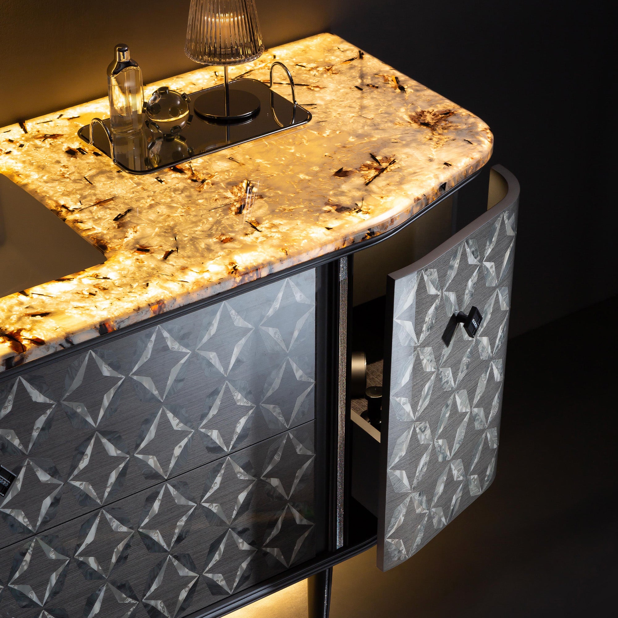 REGALIA Custom Bathroom Vanity with Marble Top and Ambient Lighting