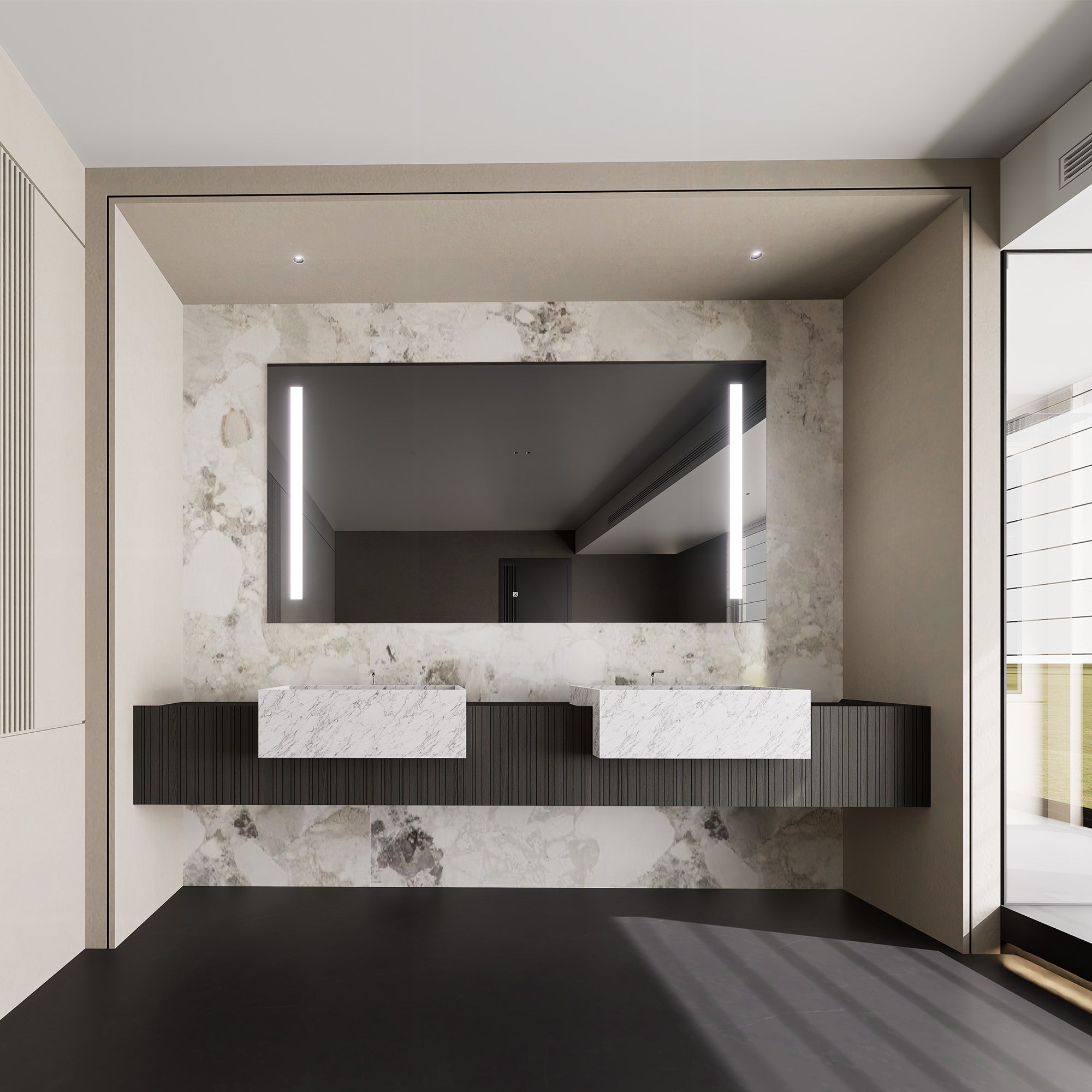LUMORA Custom Bathroom Vanity Double Sink Natural Marble Basin Solid Wood Cabinet