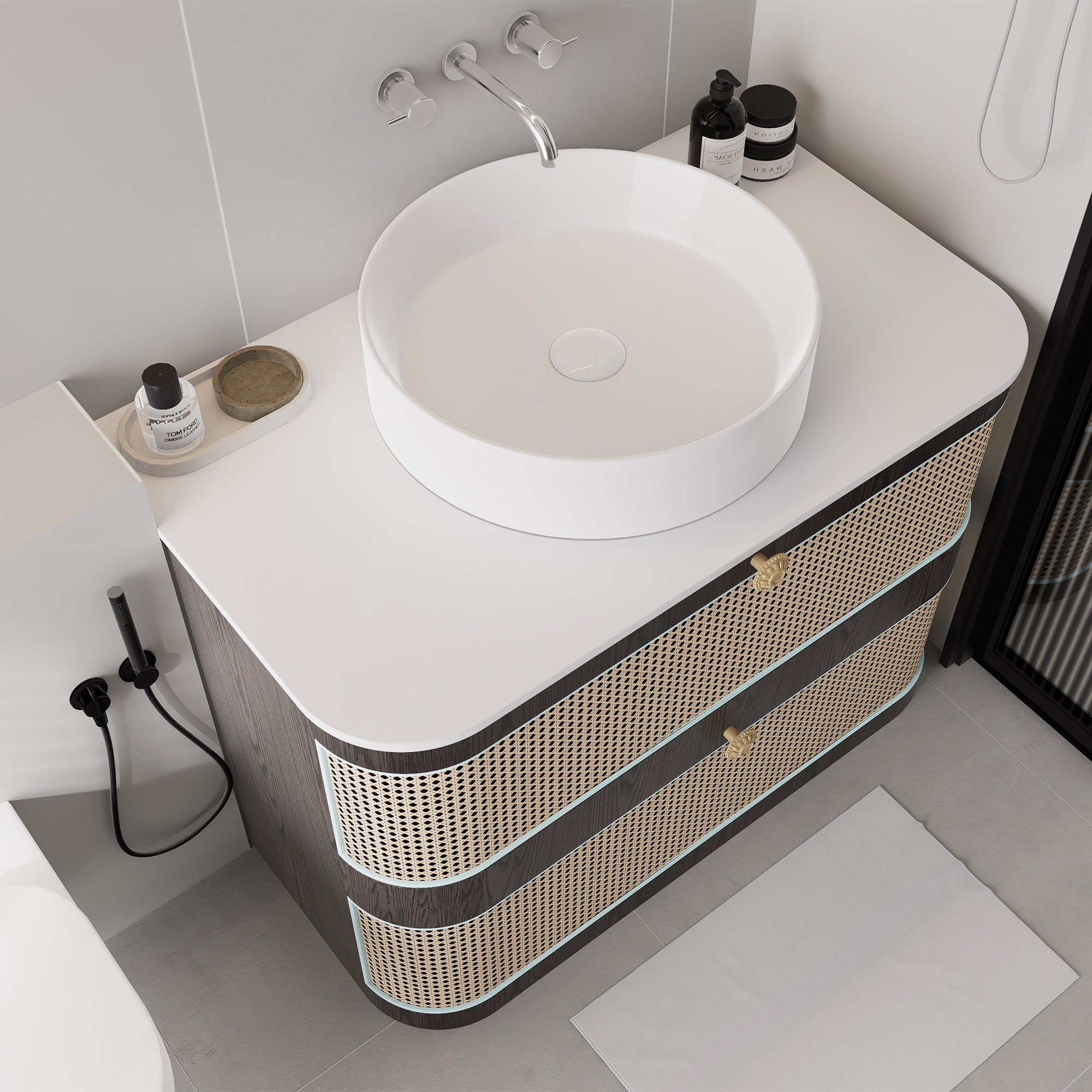 SERENITY Custom Bathroom Vanity Single Sink Sintered Stone Top Solid Wood Cabinet