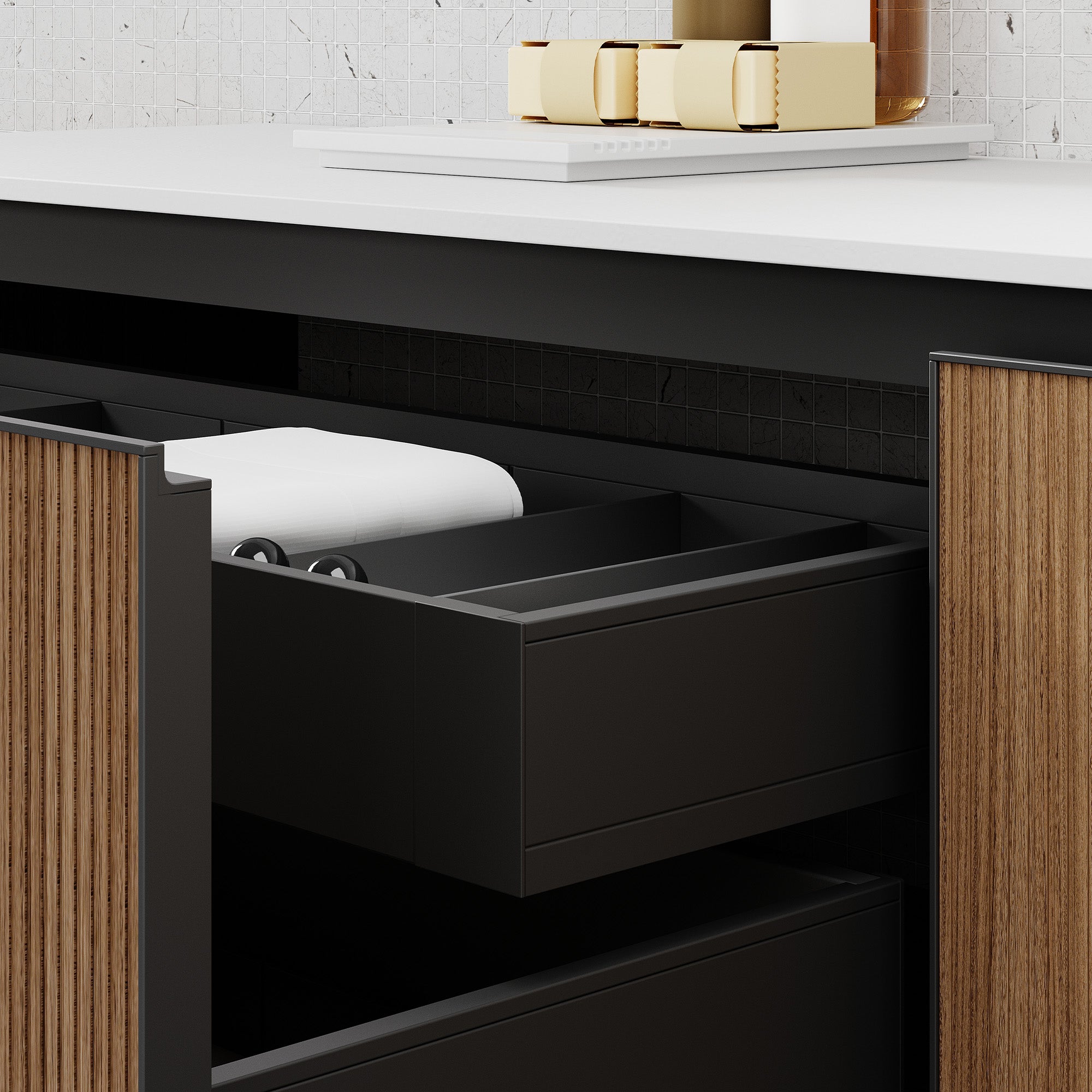 HALCYON Custom Bathroom Vanity Solid Wood Corian Integrated Sink