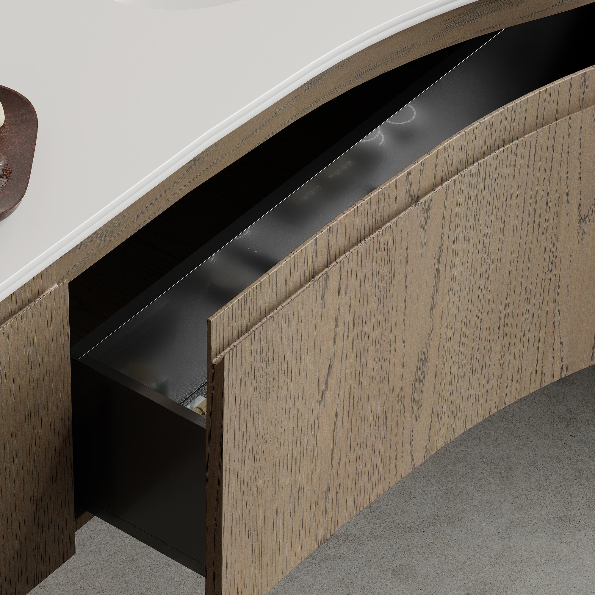 ONDINE Custom Bathroom Vanity Wood Veneer Corian Integrated Sink