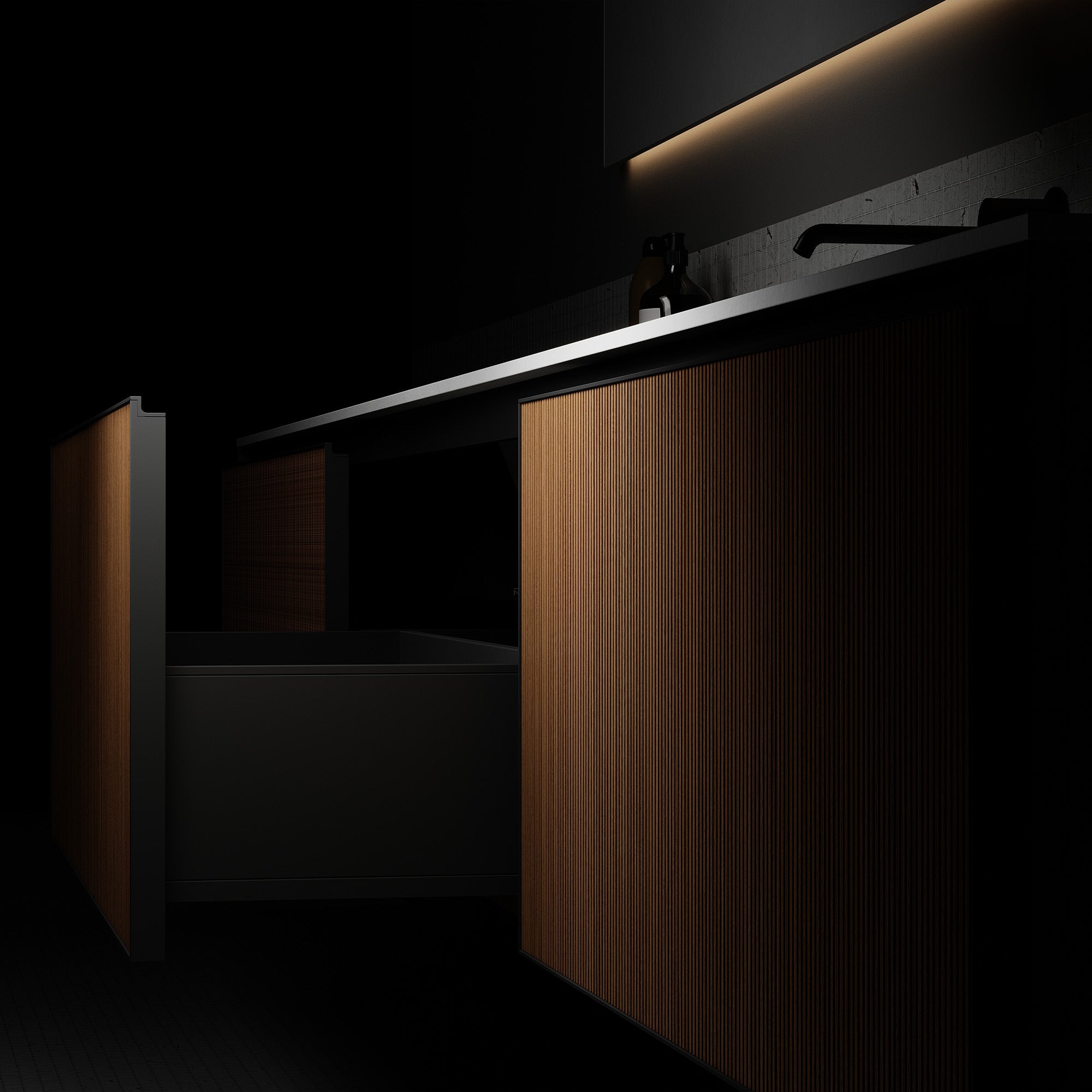 HALCYON Custom Bathroom Vanity Solid Wood Corian Integrated Sink