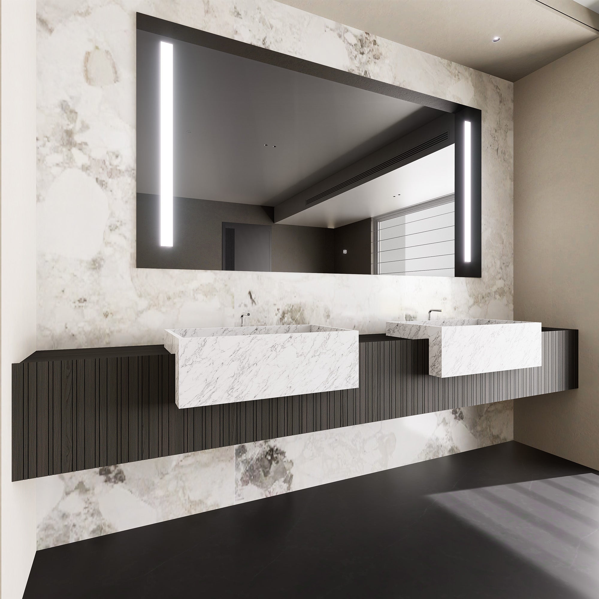 LUMORA Custom Bathroom Vanity Double Sink Natural Marble Basin Solid Wood Cabinet
