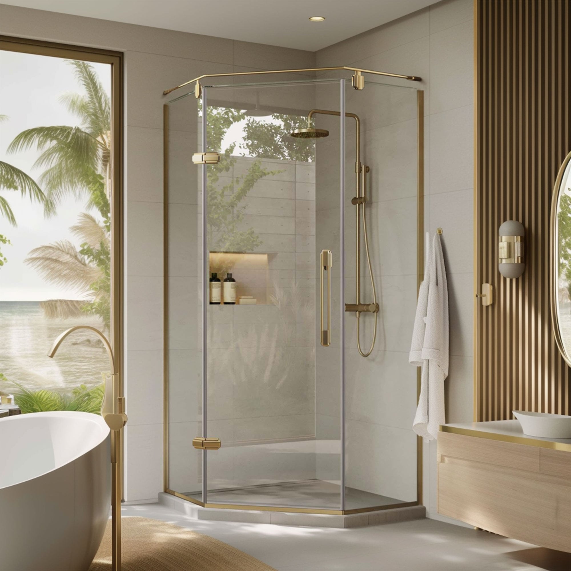 TIDEOUS Customize Corner Shower Door with Ultra Clear Glass