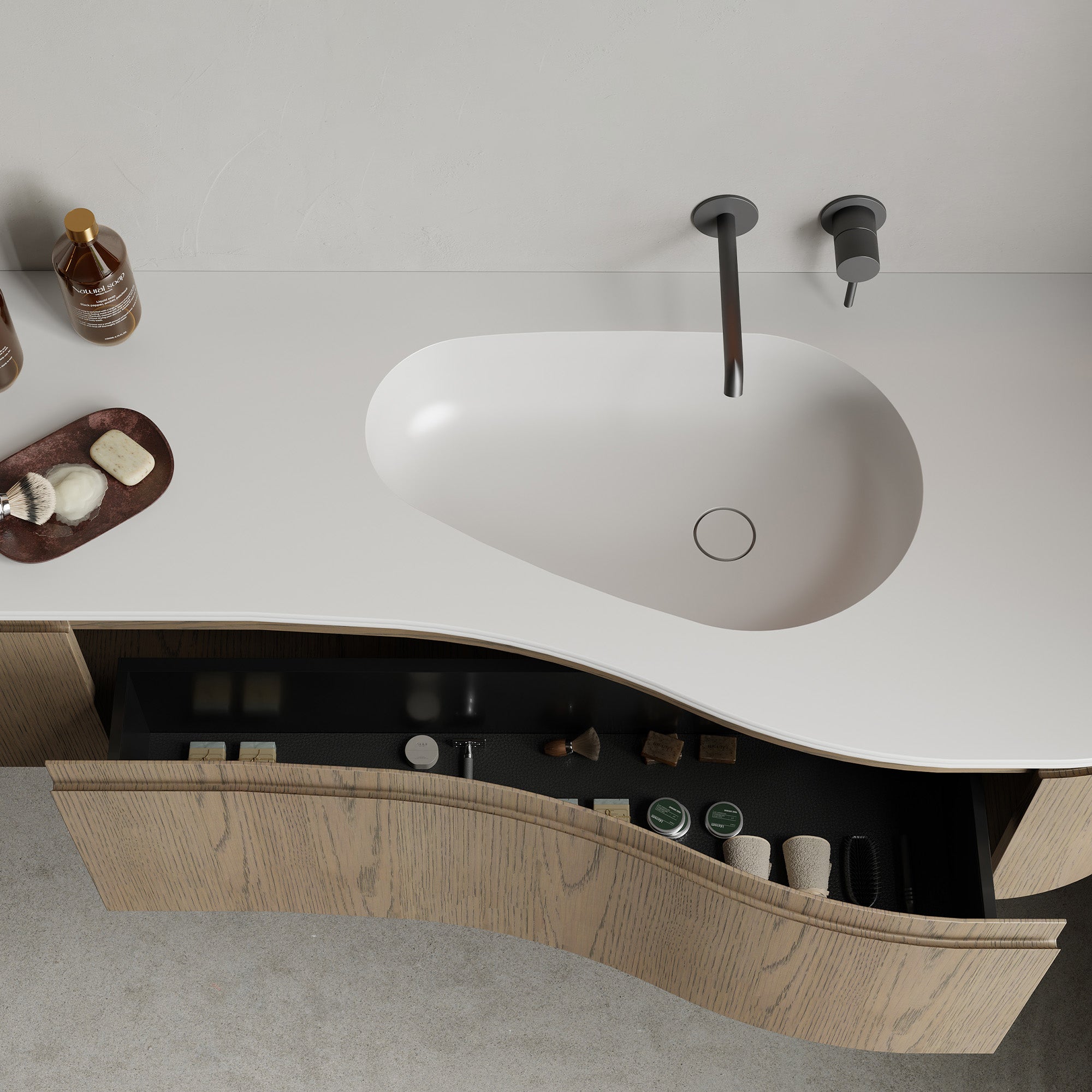 ONDINE Custom Bathroom Vanity Wood Veneer Corian Integrated Sink