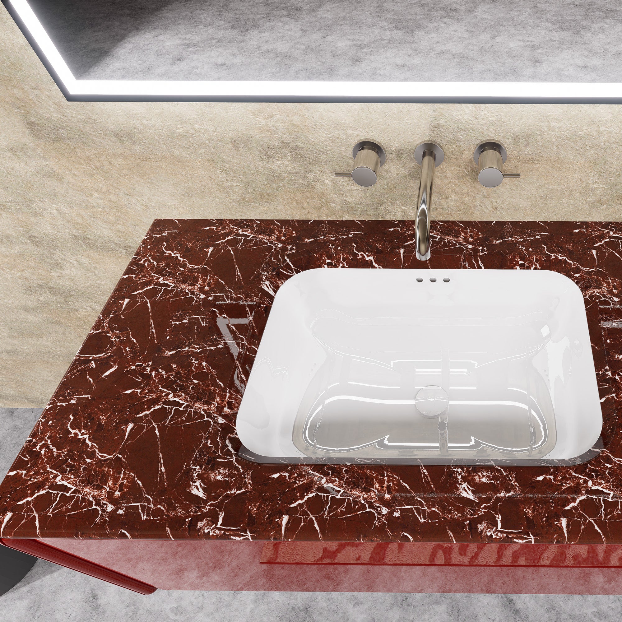 ARCADIA Custom Bathroom Vanity Double Sink Natural Marble Top Solid Wood Cabinet