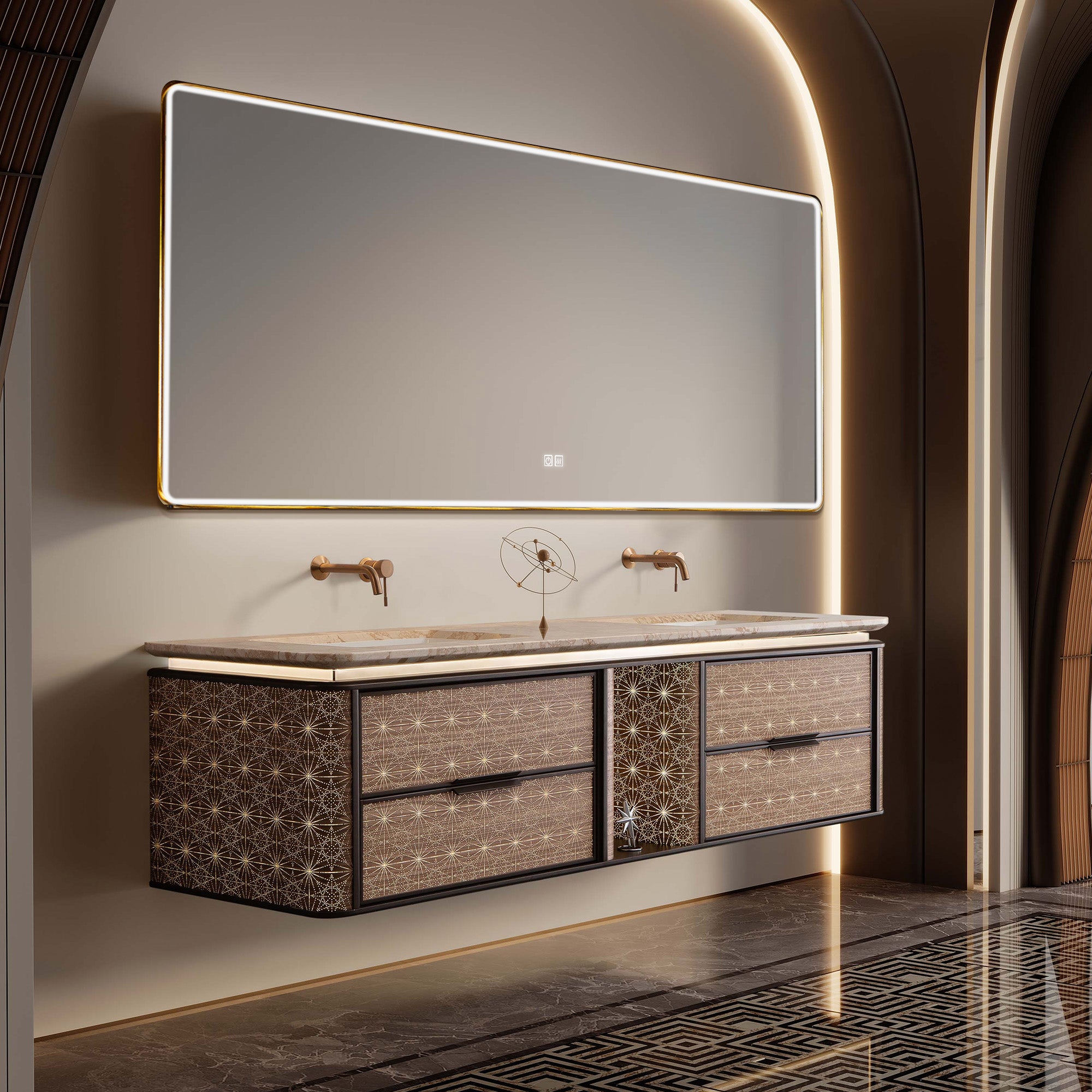 HALO Custom Bathroom Vanity with Golden Stone Top and Metallic Lacquer Finish