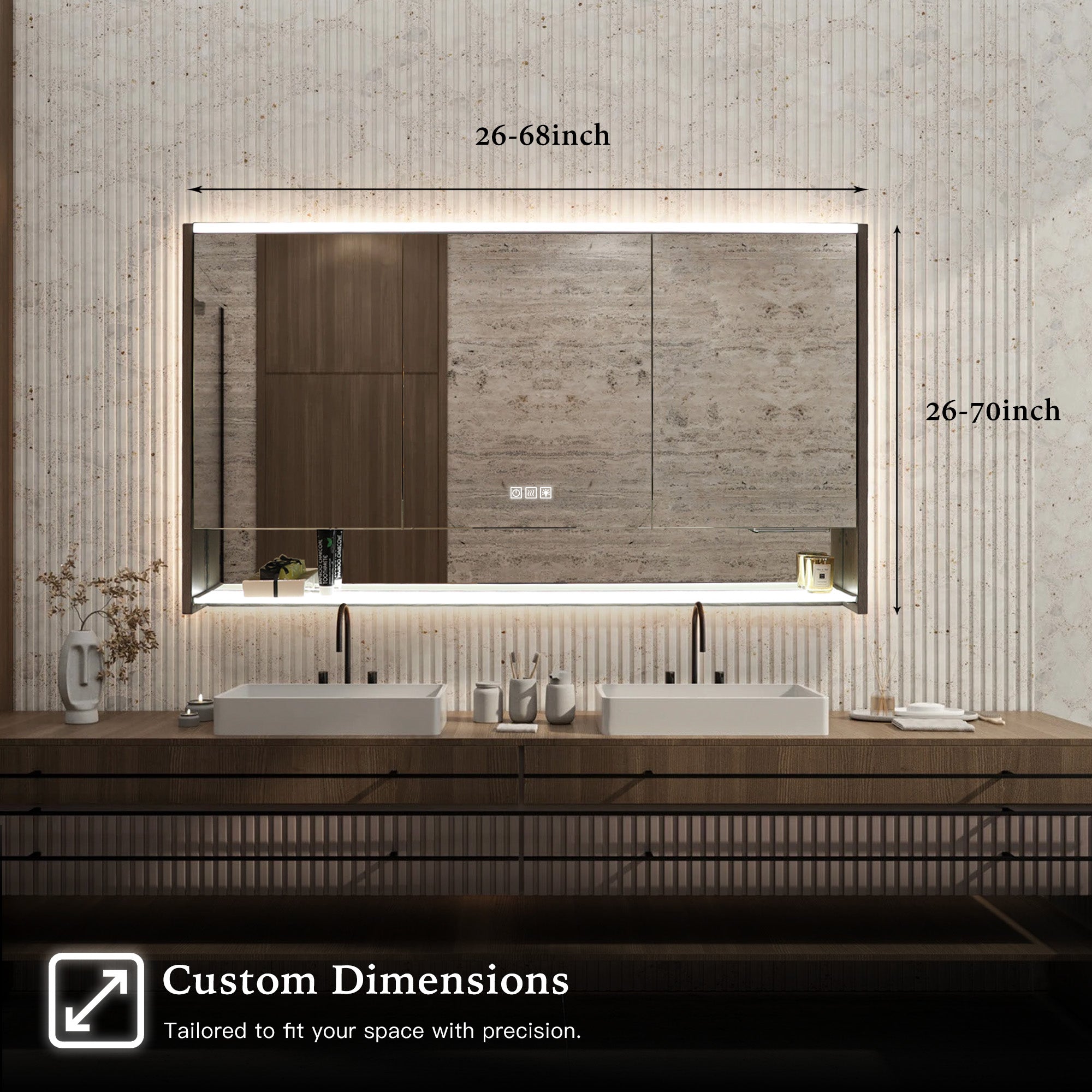 BRAVIA Custom Wooden LED Mirror Medicine Cabinet with Wide Light Design