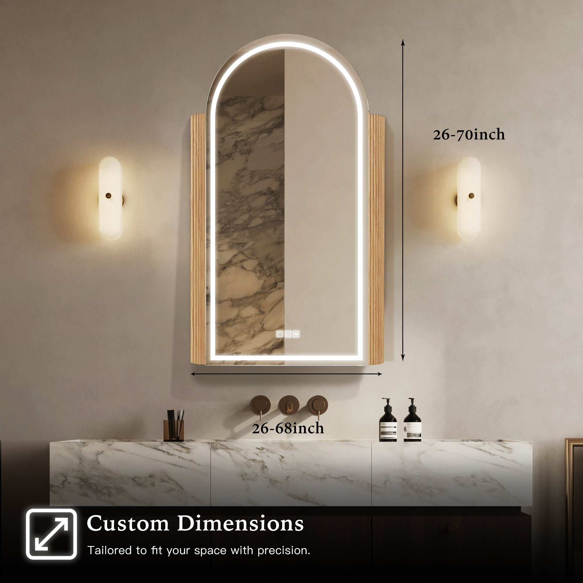 NORELLE Custom Wooden LED Mirror Medicine Cabinet with Arch Design