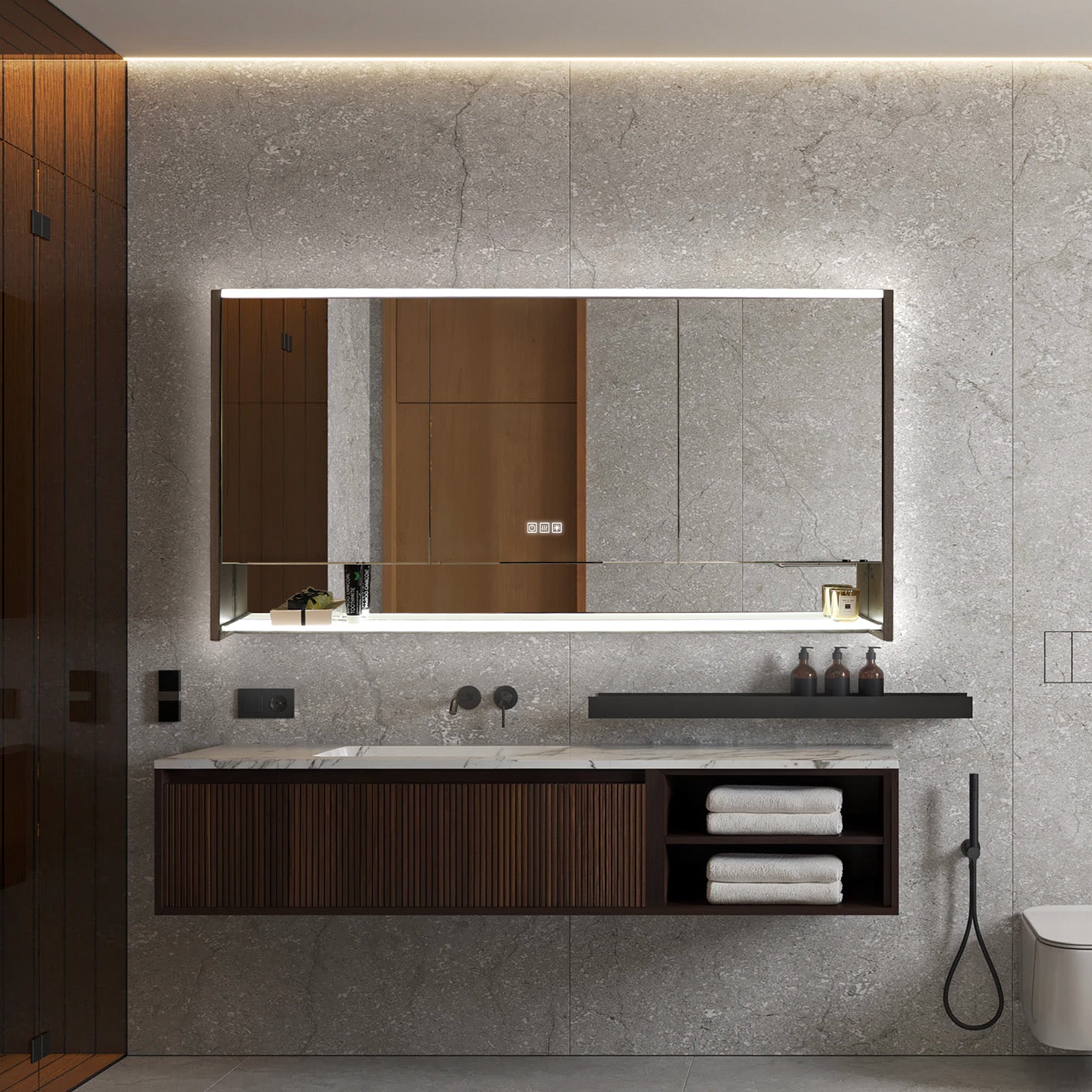 BRAVIA Custom Wooden LED Mirror Medicine Cabinet with Wide Light Design