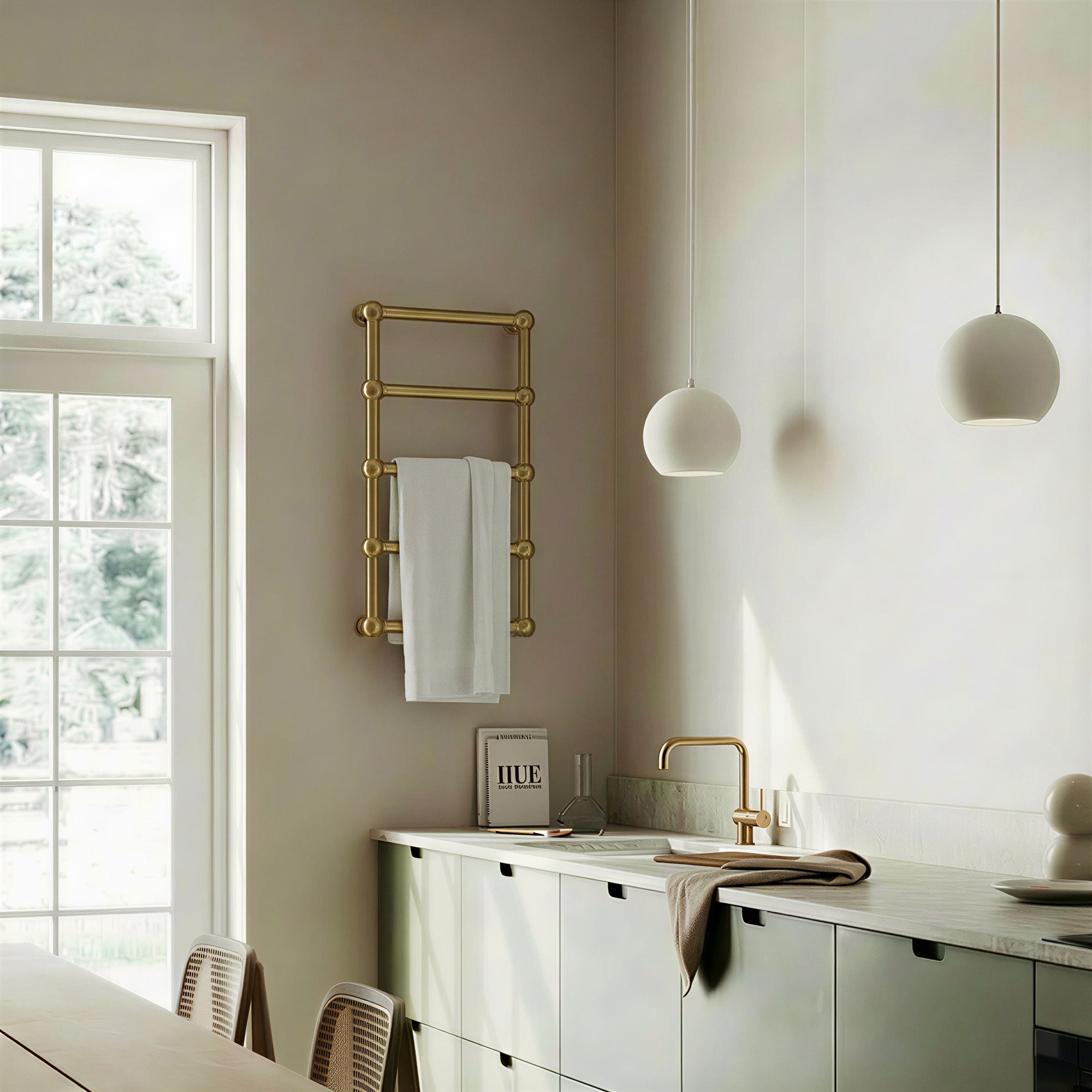 ASHORE Heated Towel Rack with Brushed Gold Finish and Brass Body