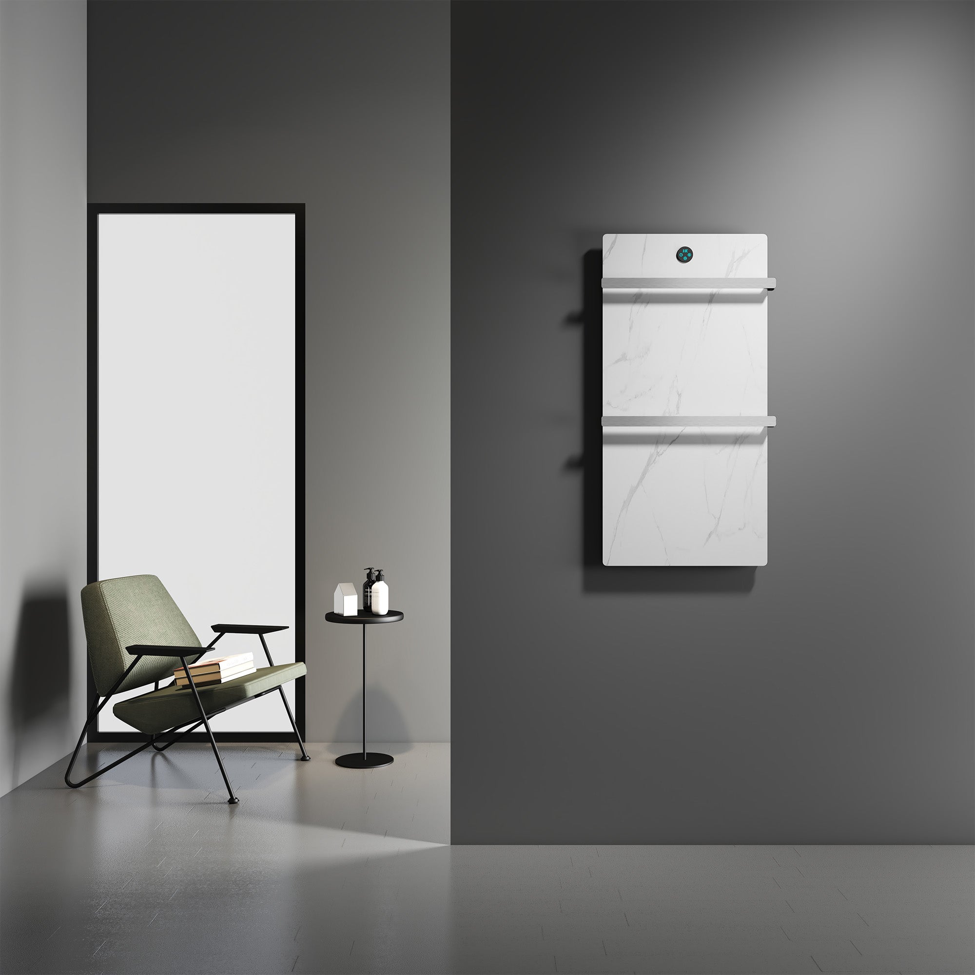 HALOA Heated Towel Rack with Shelf Sintered Stone and Stainless Steel