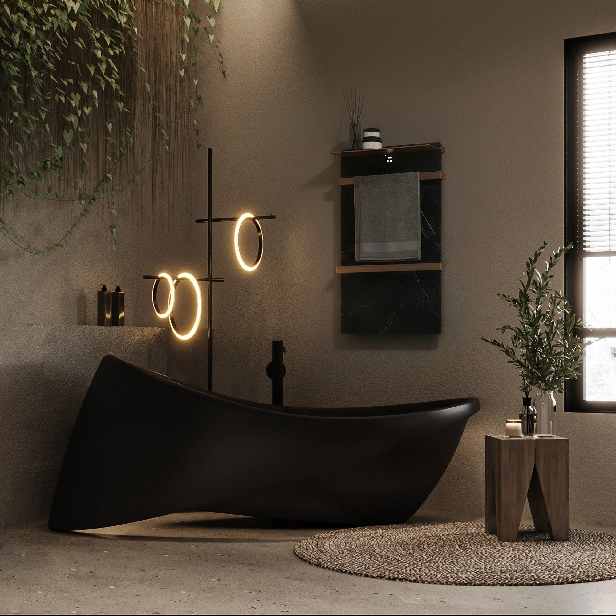 CERENE Minimalist Heated Towel Rack with Sintered Stone and Stainless Steel