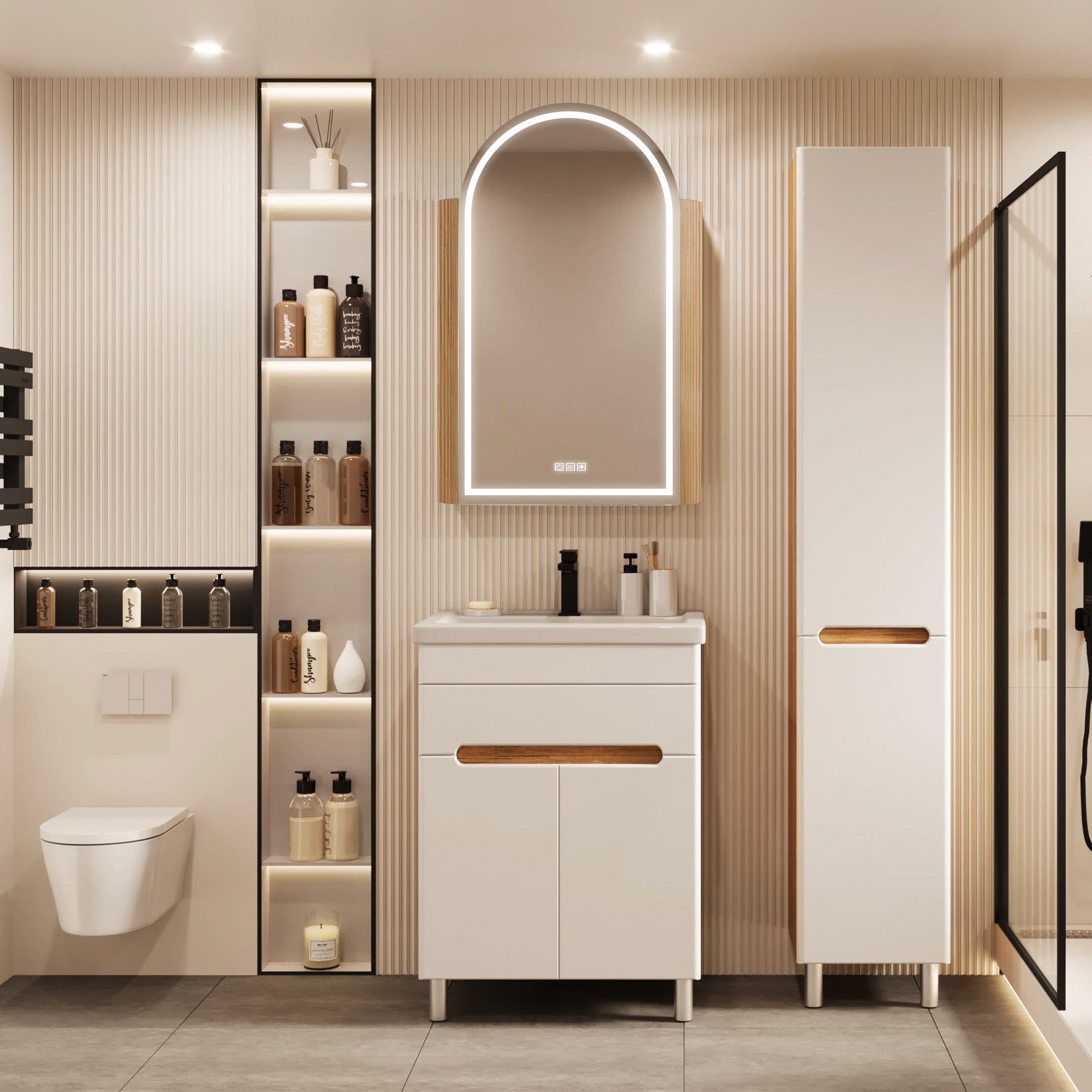 NORELLE Custom Wooden LED Mirror Medicine Cabinet with Arch Design