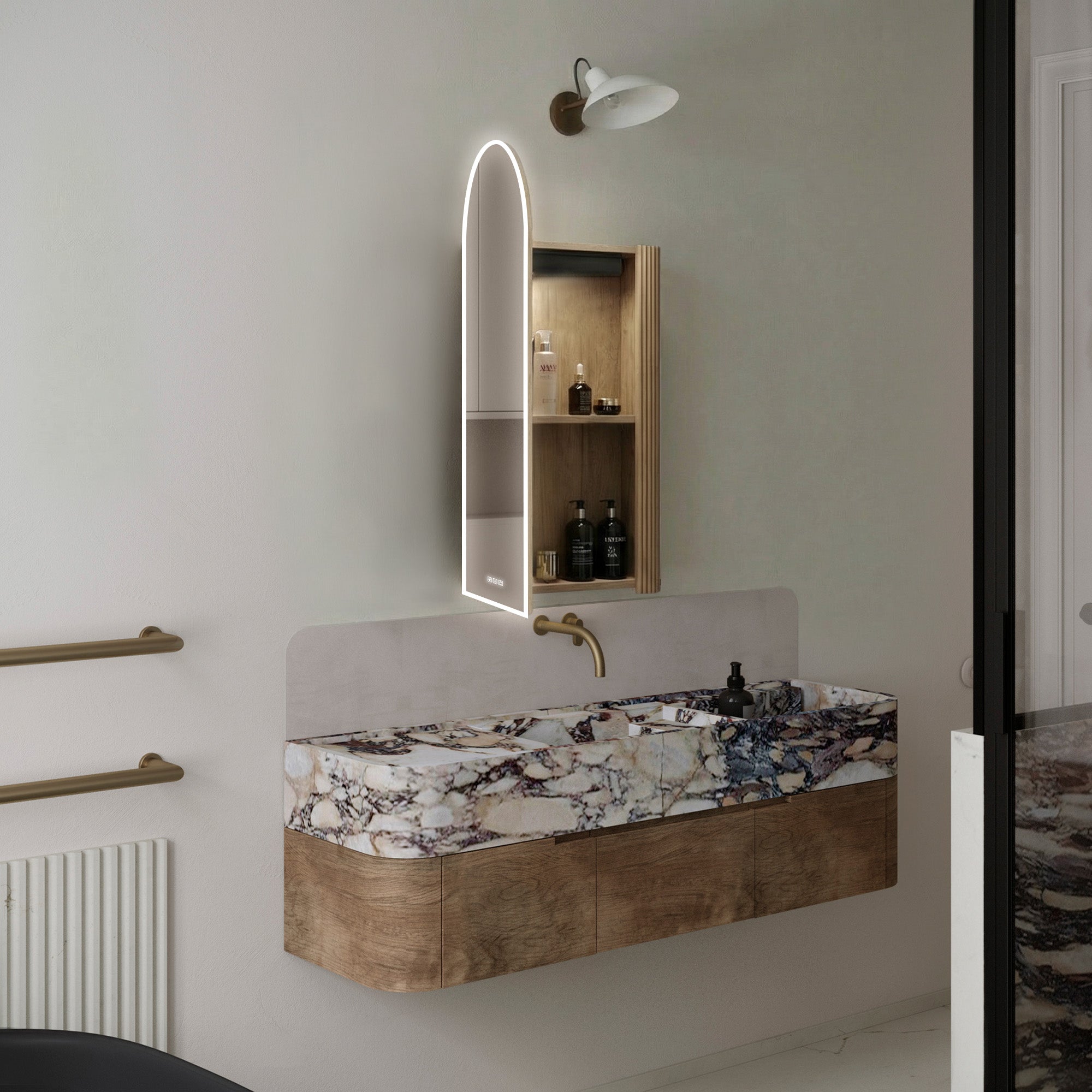 NORELLE Custom Wooden LED Mirror Medicine Cabinet with Arch Design