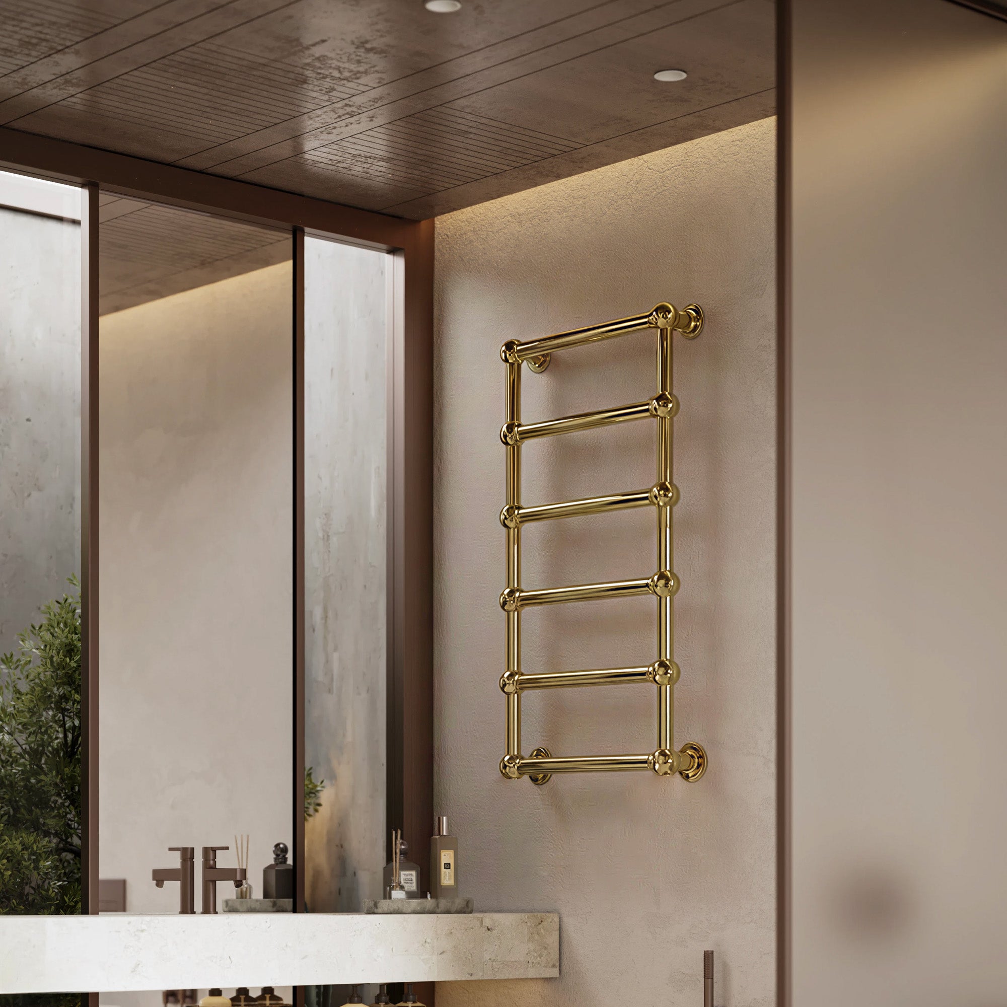 LUSTRE Heated Towel Rack with 18K Gold Finish and Vacuum Plating