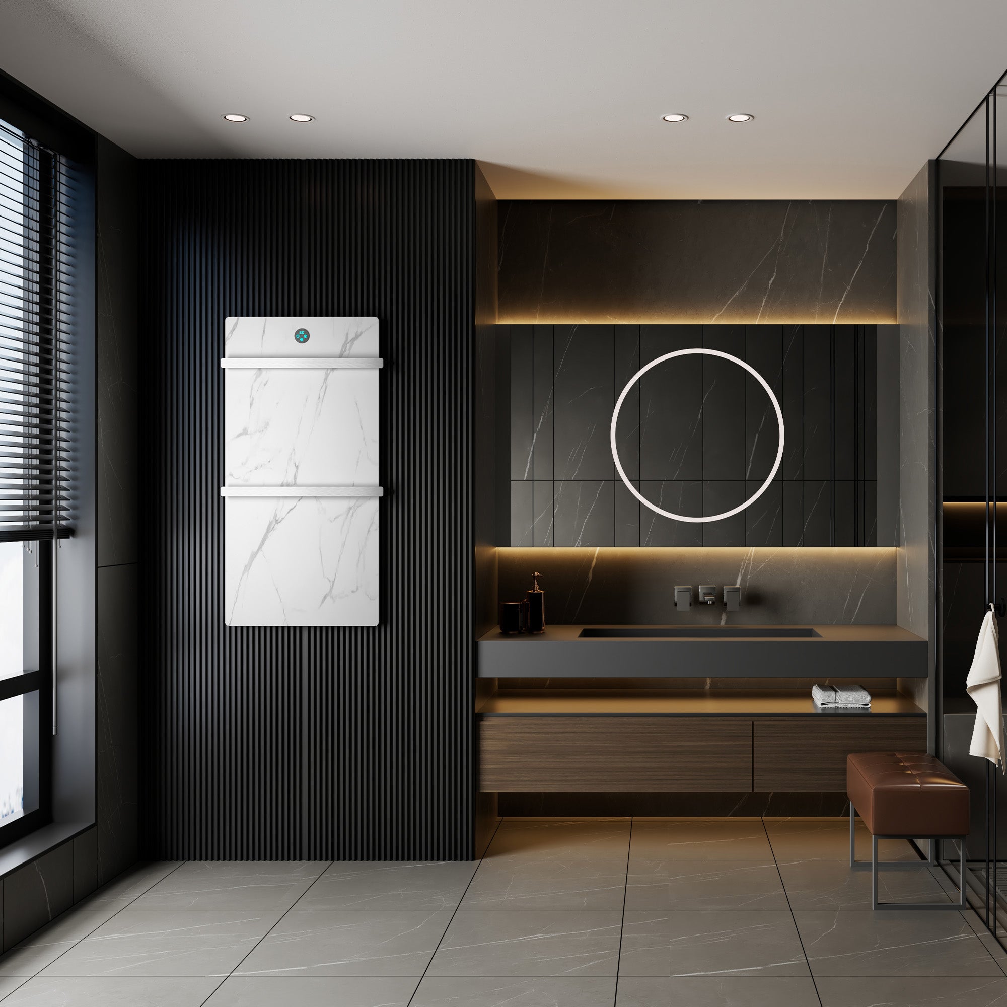 HALOA Heated Towel Rack with Shelf Sintered Stone and Stainless Steel