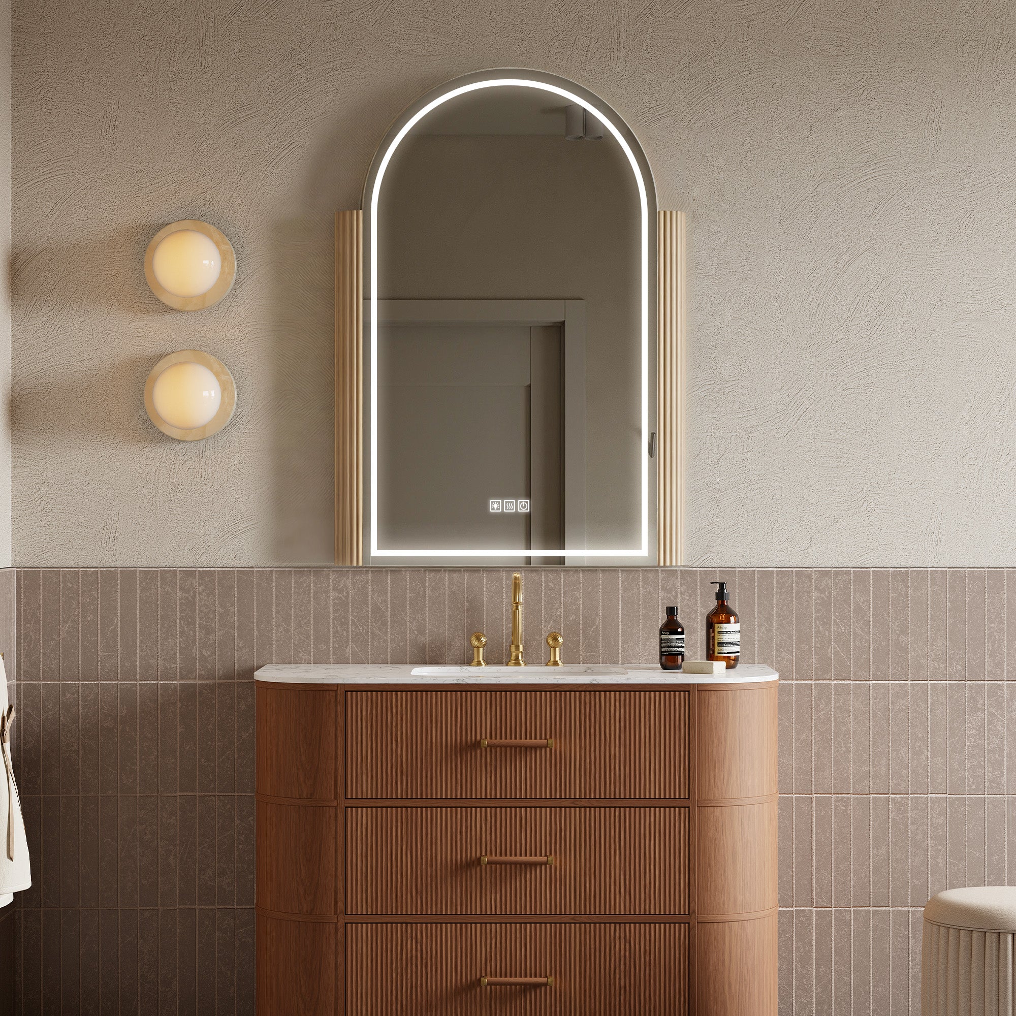 NORELLE Custom Wooden LED Mirror Medicine Cabinet with Arch Design