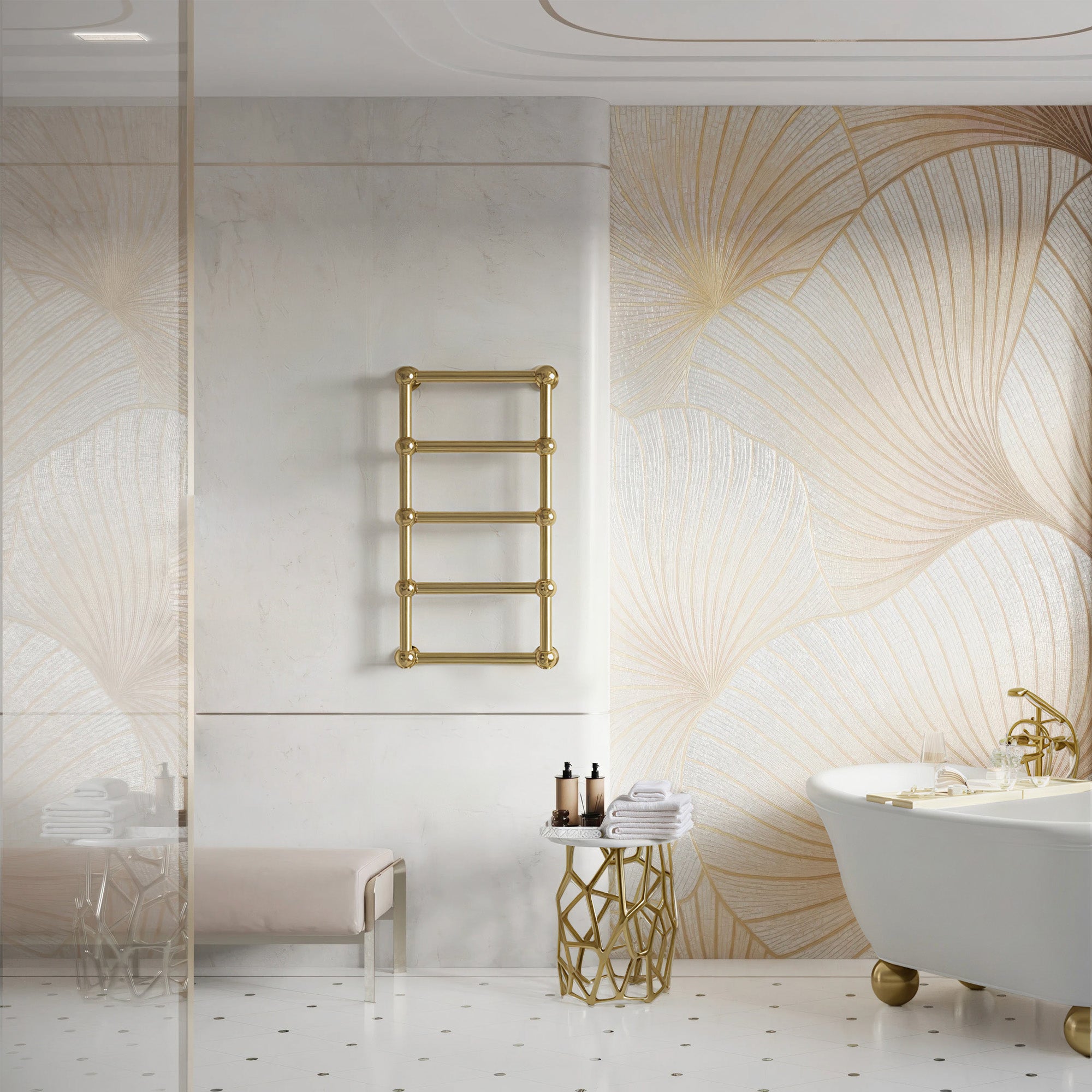 ASHORE Heated Towel Rack with Brushed Gold Finish and Brass Body