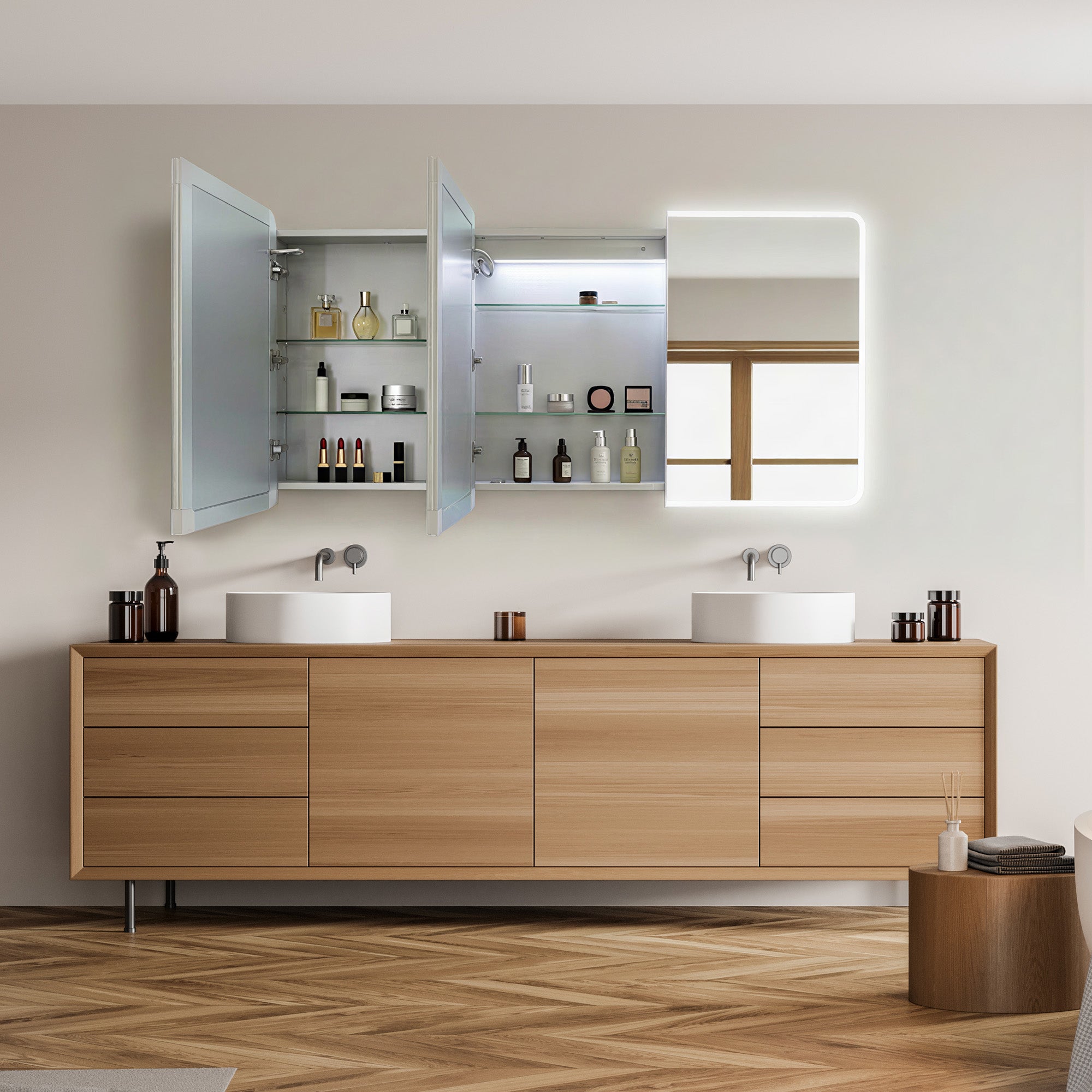 VIREAL Custom LED Mirror Medicine Cabinet with Ambient Design