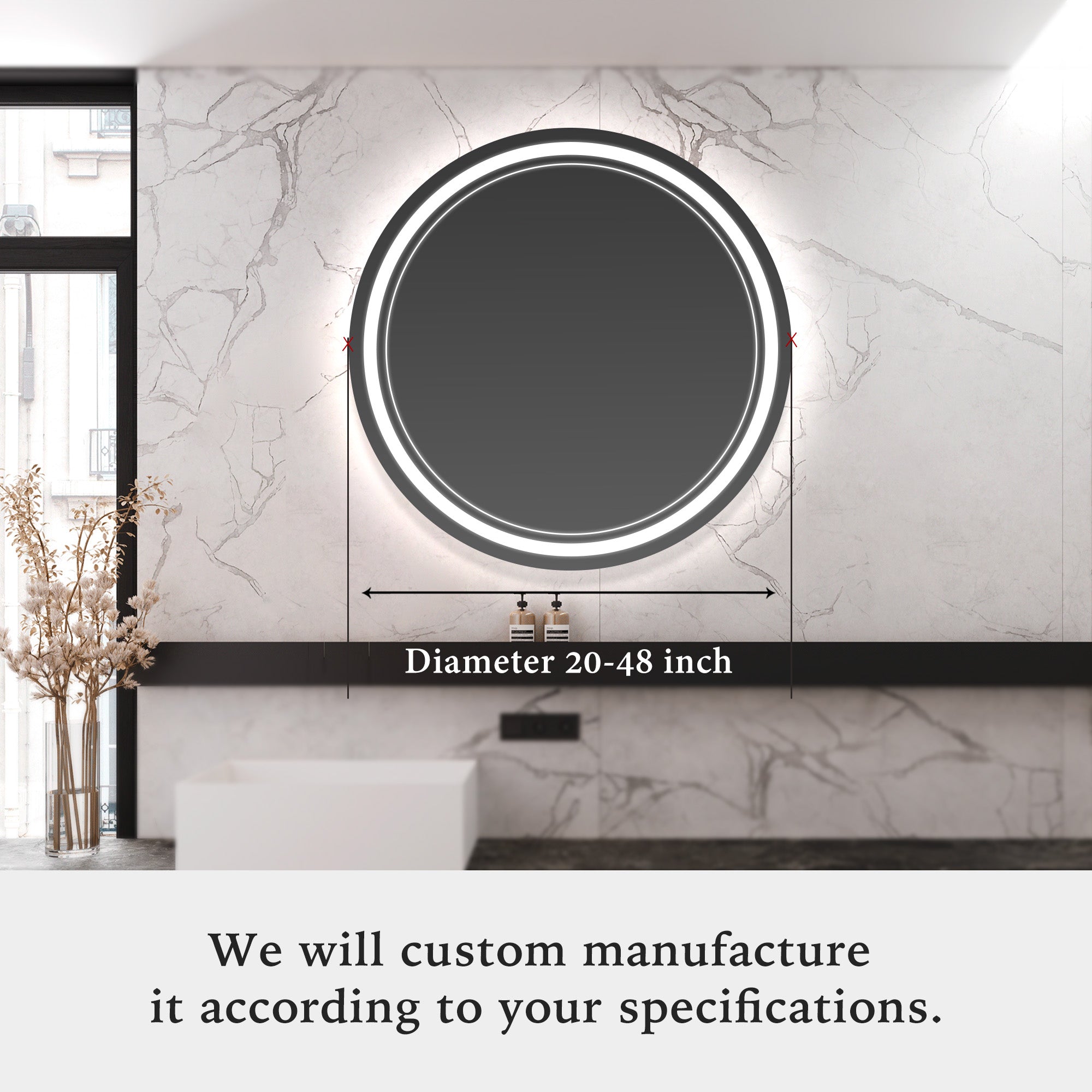 AITNE Round Custom LED Mirror with Backlight