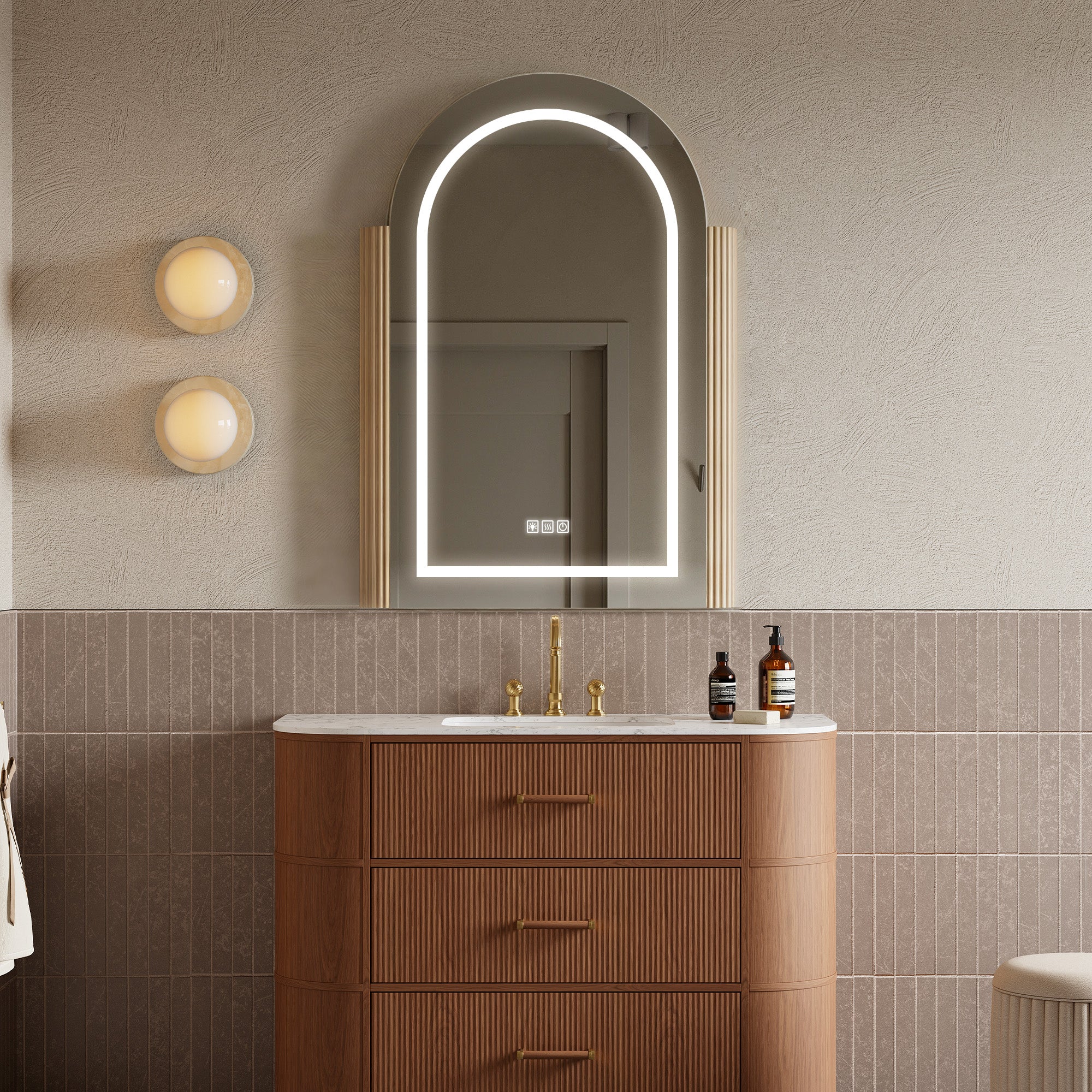 NORELLE Custom Wooden LED Mirror Medicine Cabinet with Arch Design