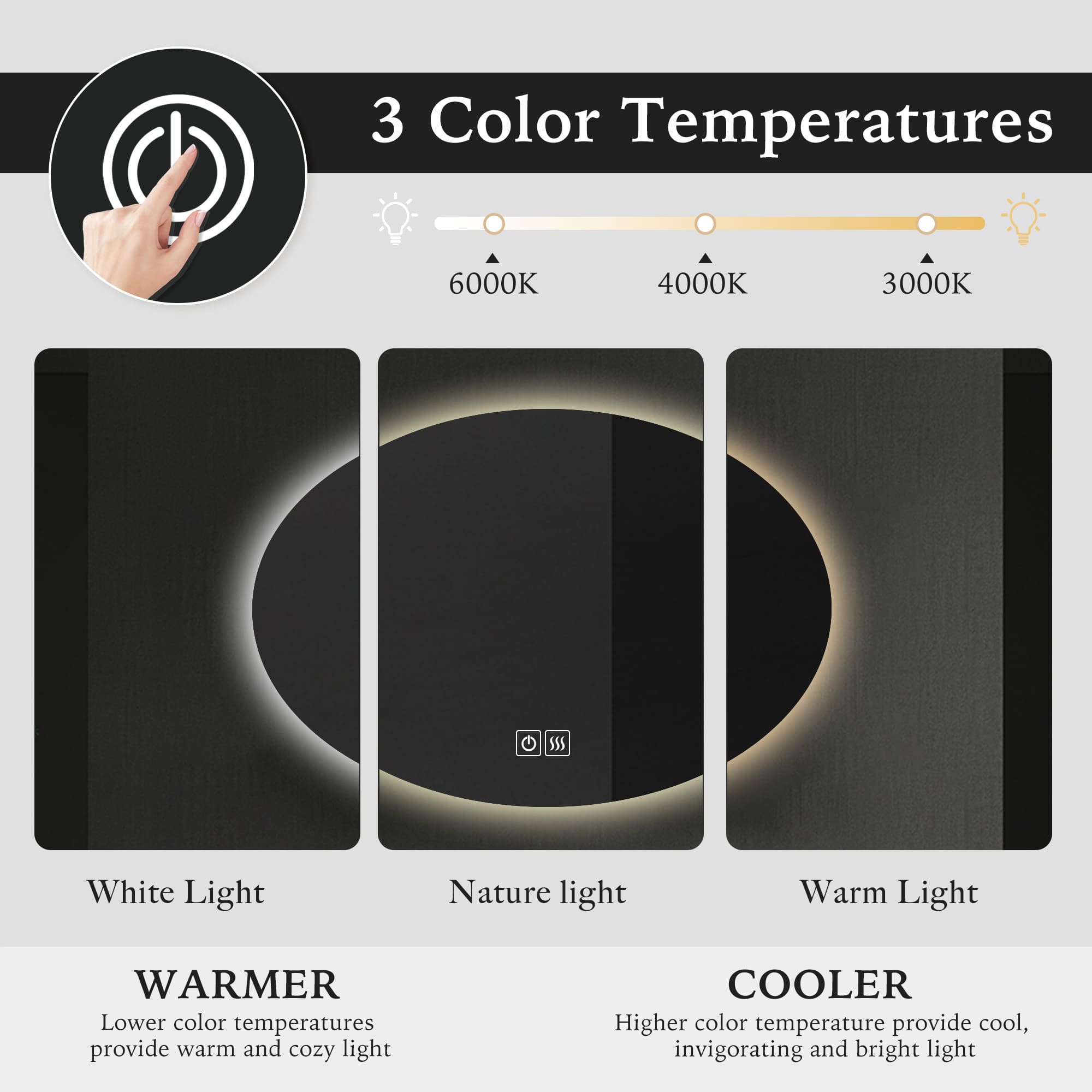 CERES Oval LED Mirror Color Temperatures
