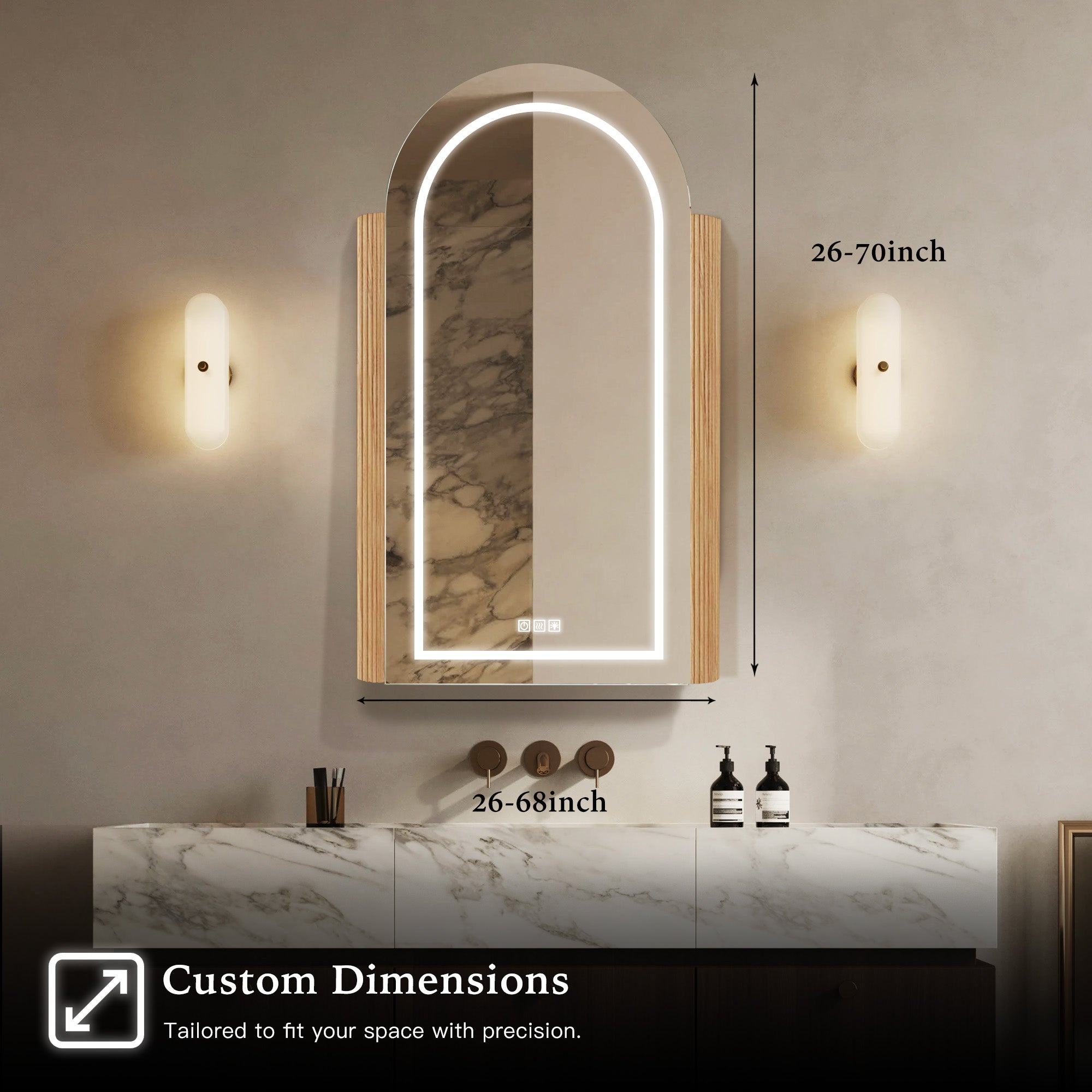 NORELLE Custom Wooden LED Mirror Medicine Cabinet with Arch Design