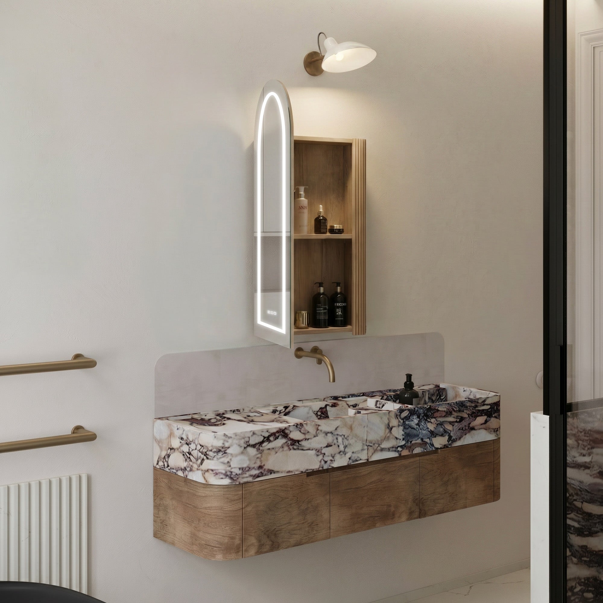 NORELLE Custom Wooden LED Mirror Medicine Cabinet with Arch Design