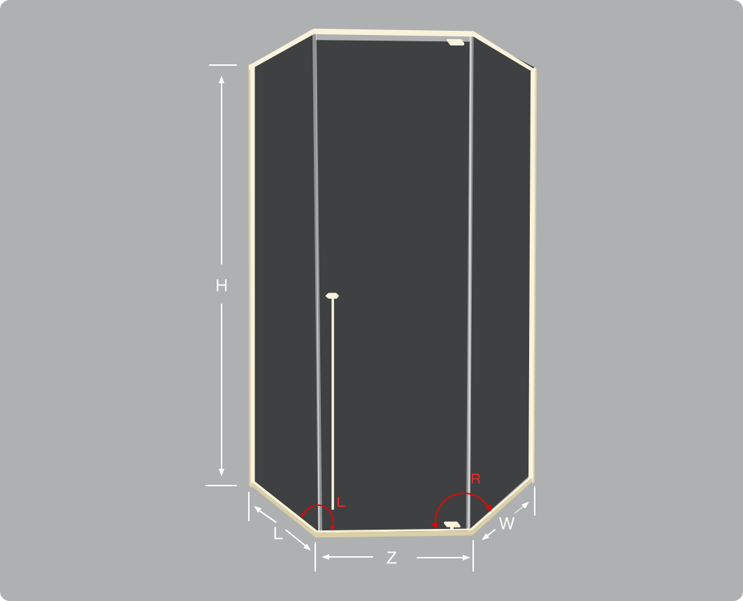 ELAN Customize Corner Shower Door with Tempered Glass dimensions