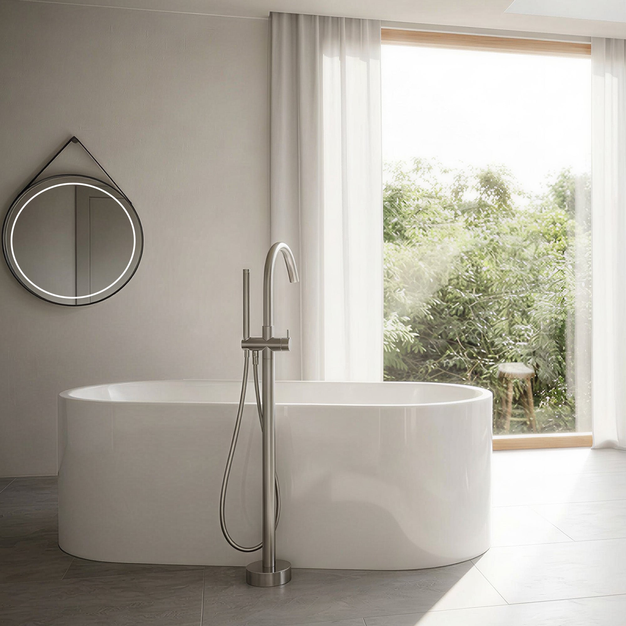 ELYSIA Floor Mounted Bathtub Faucet Brass Construction Tub Filler with Handheld Shower