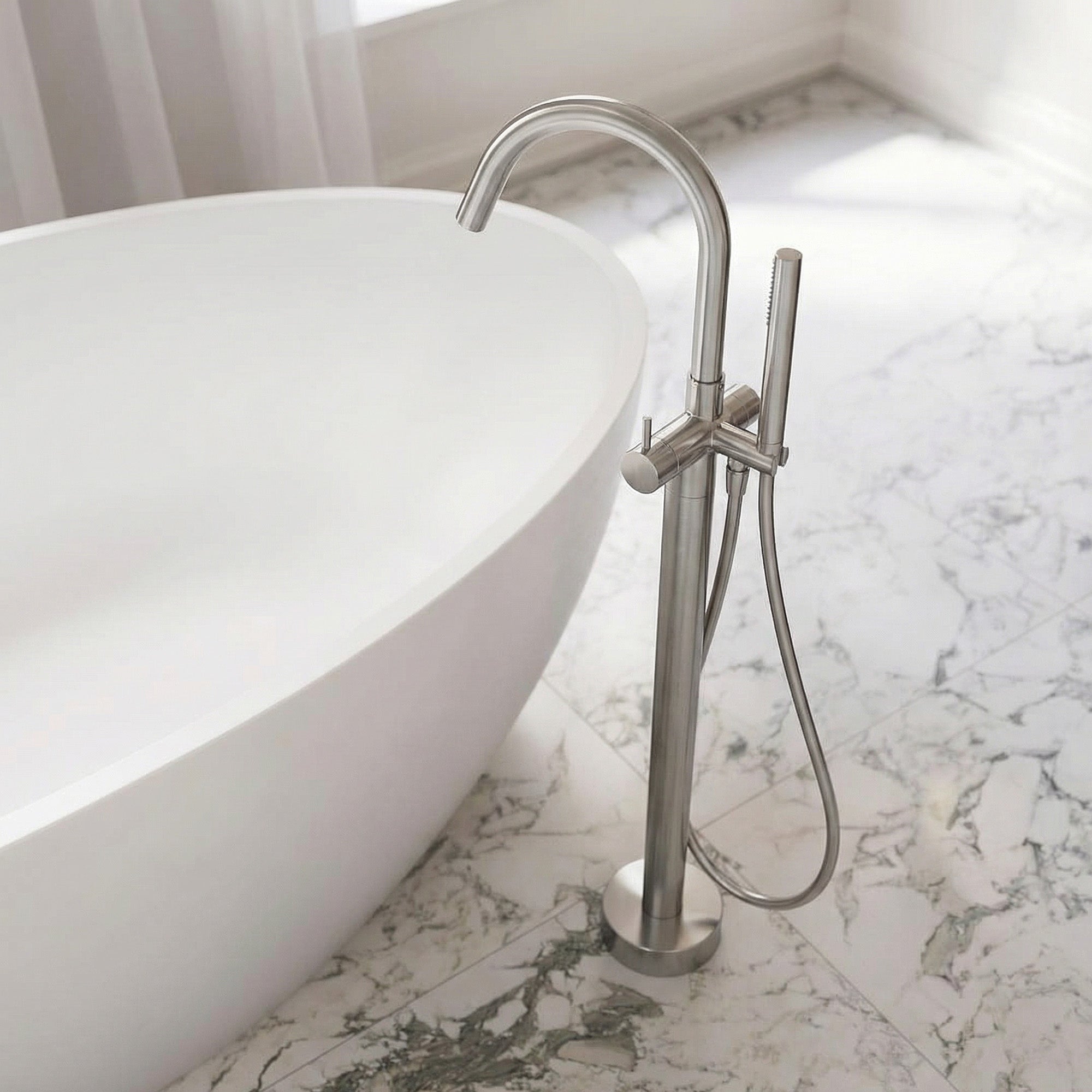 ELYSIA Floor Mounted Bathtub Faucet Brass Construction Tub Filler with Handheld Shower